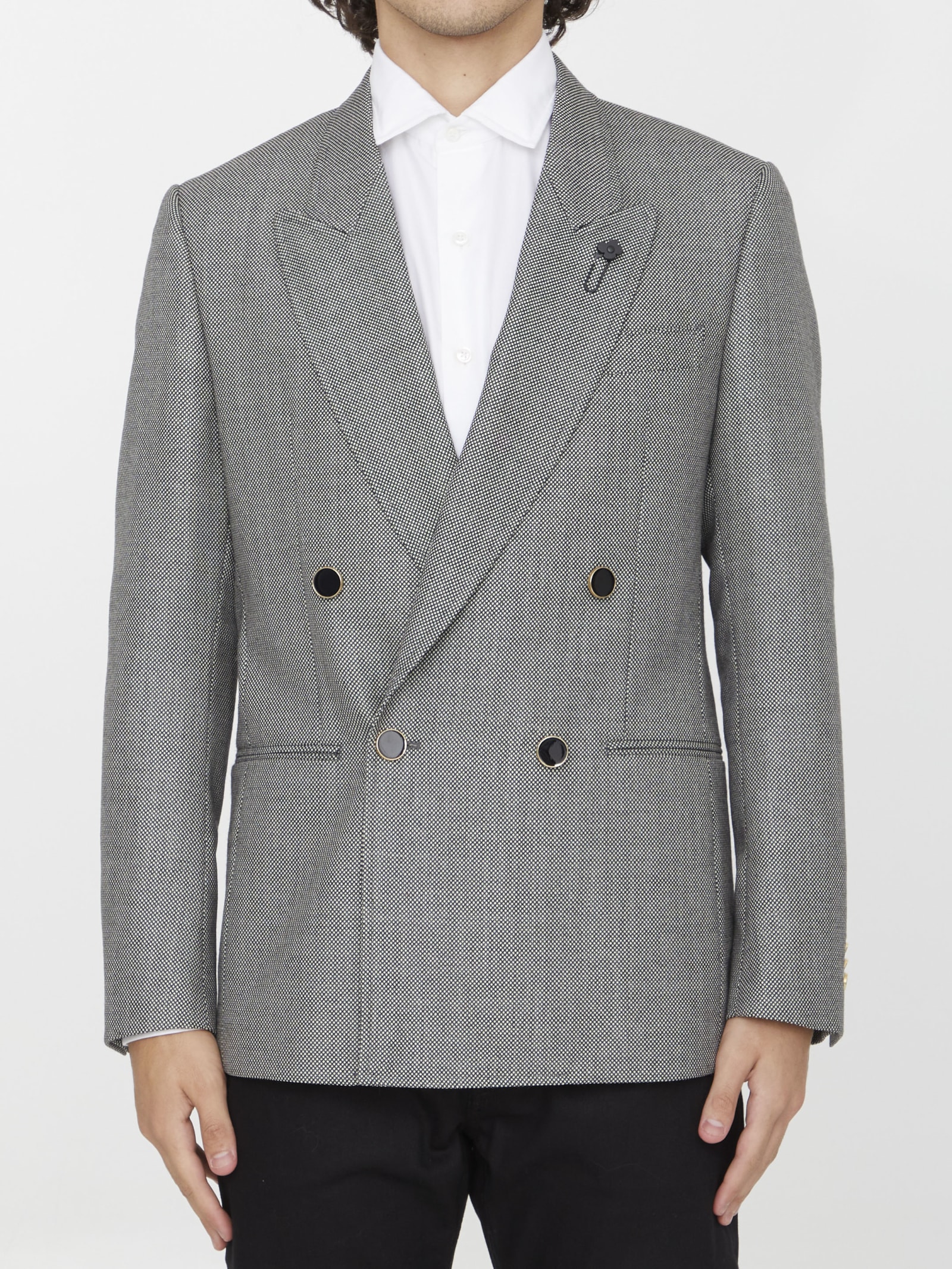 Lardini Double-breasted Jacket In Wool Silk And Linen In White