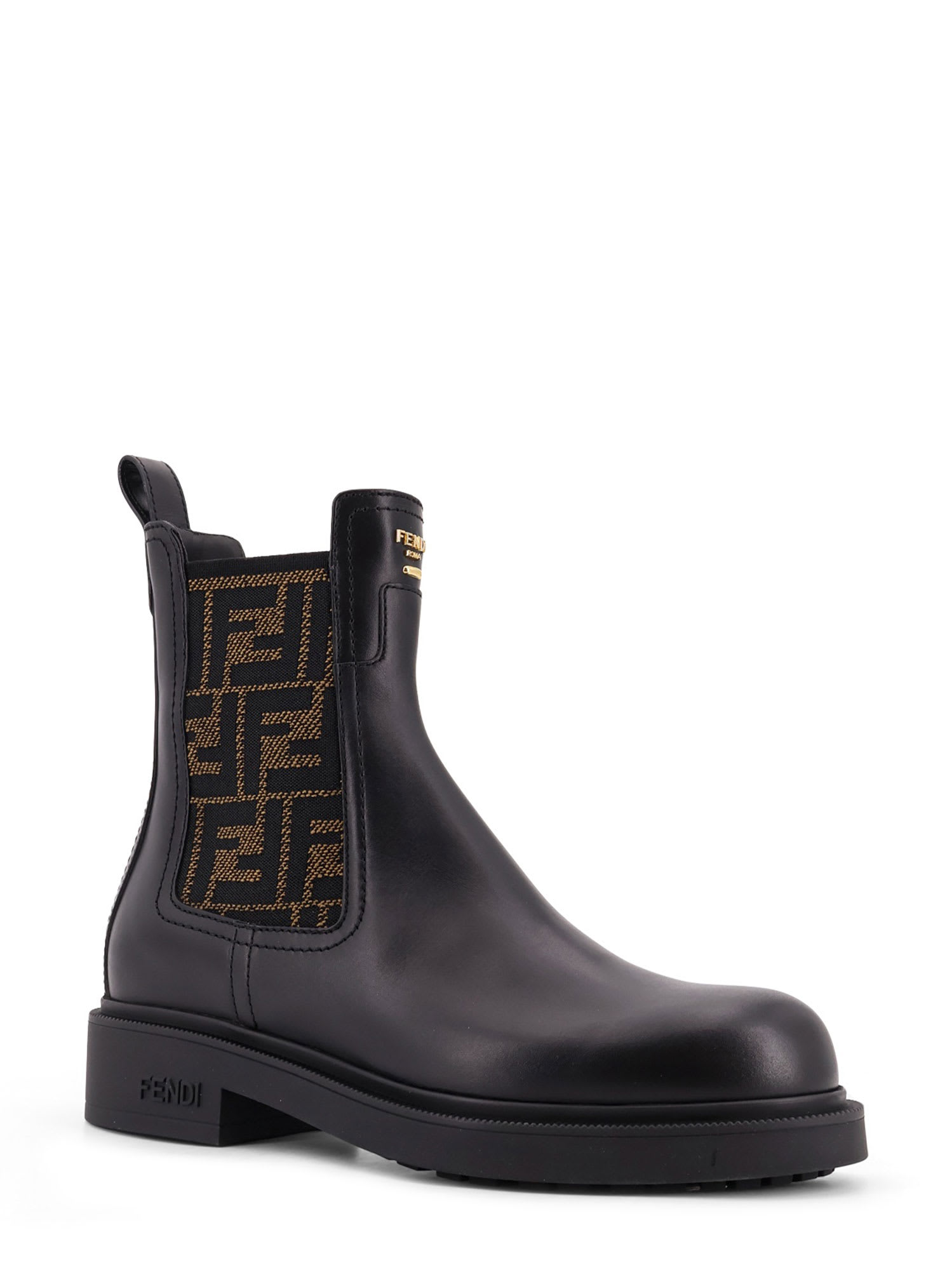 Fendi Black Leather And Ff Fabric Biker Jacket In Black