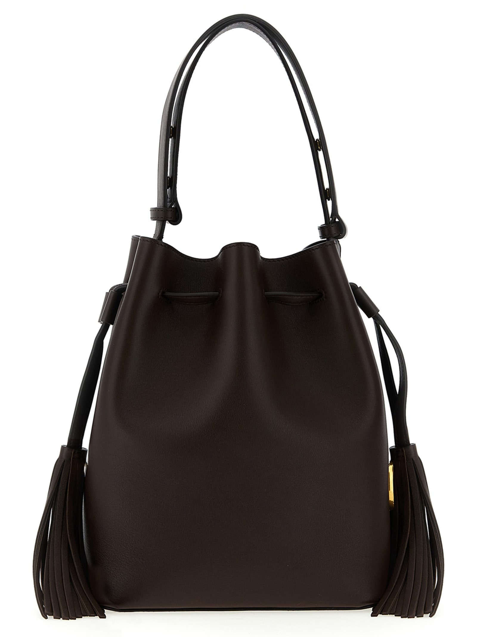 Valentino Garavani Chocolate Leather Vlogo Signature Bucket Bag In Brown