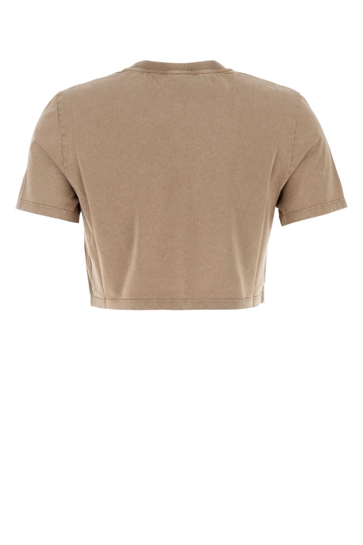 Fendi Beige Cotton Logo Crop T-shirt In Brown
