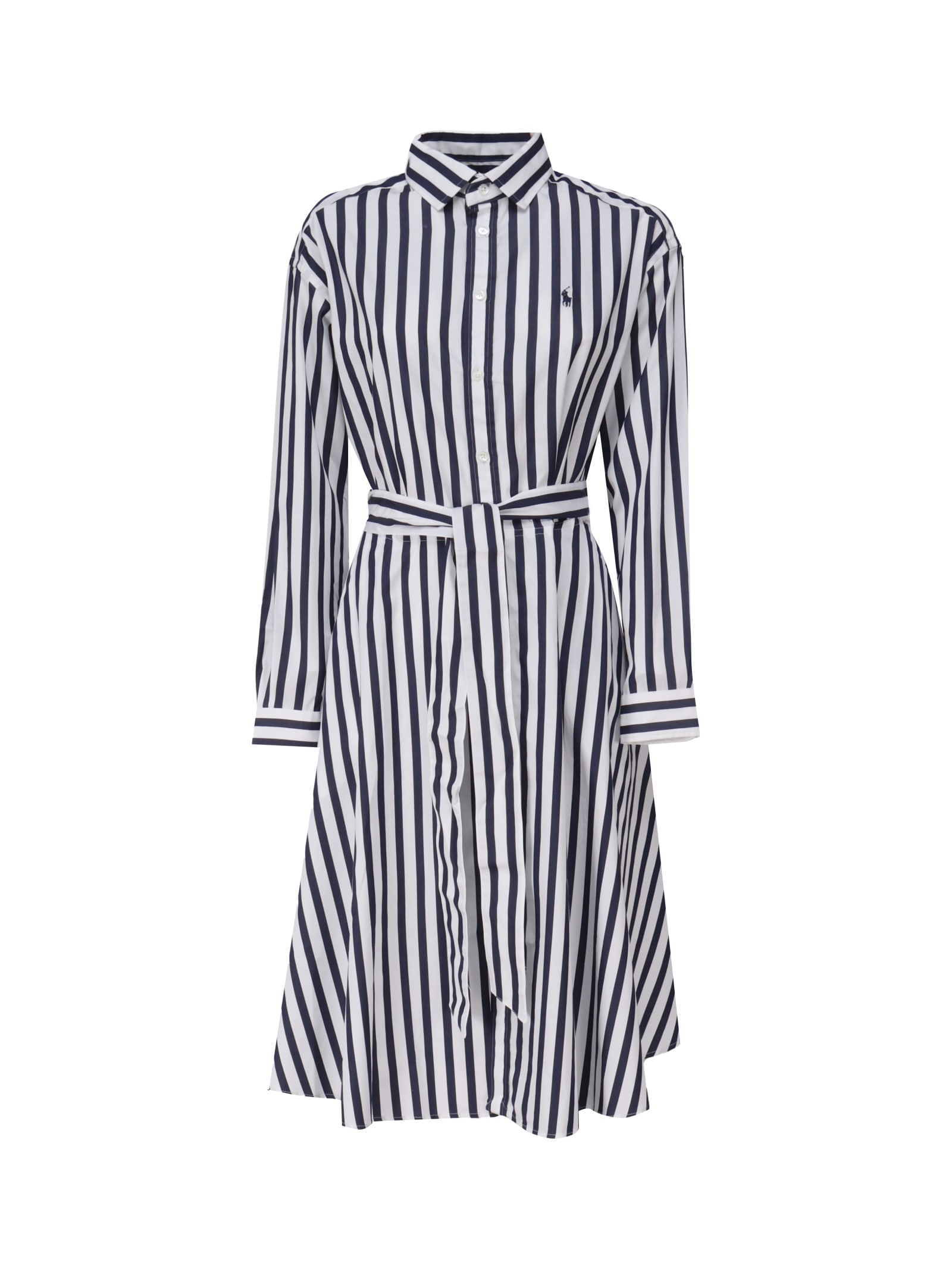 Shop Polo Ralph Lauren Striped Shirtdress In Navy/white