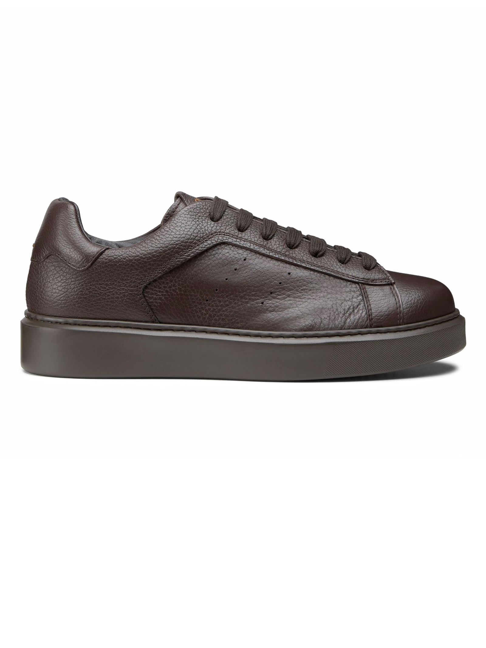 Shop Doucal's Dark Brown Tumbled Leather Sneaker In Tabacco