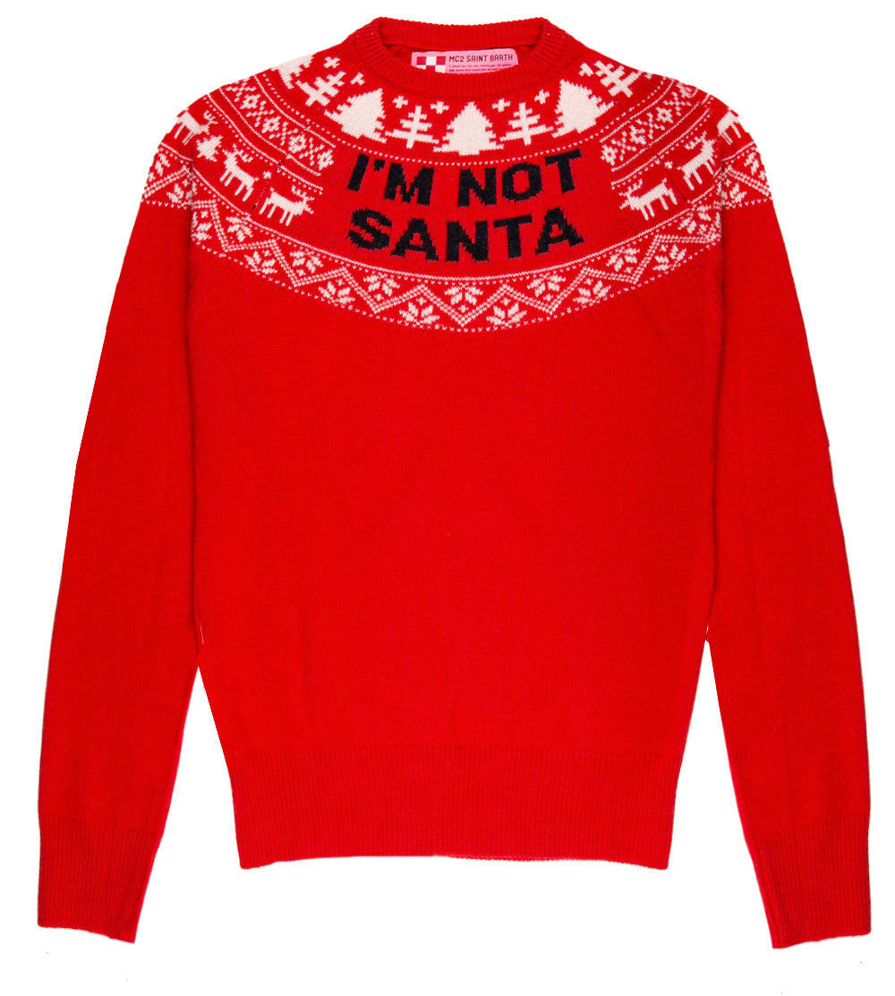 Shop Mc2 Saint Barth Woman Crewneck Red Sweater With Im Not Santa Print