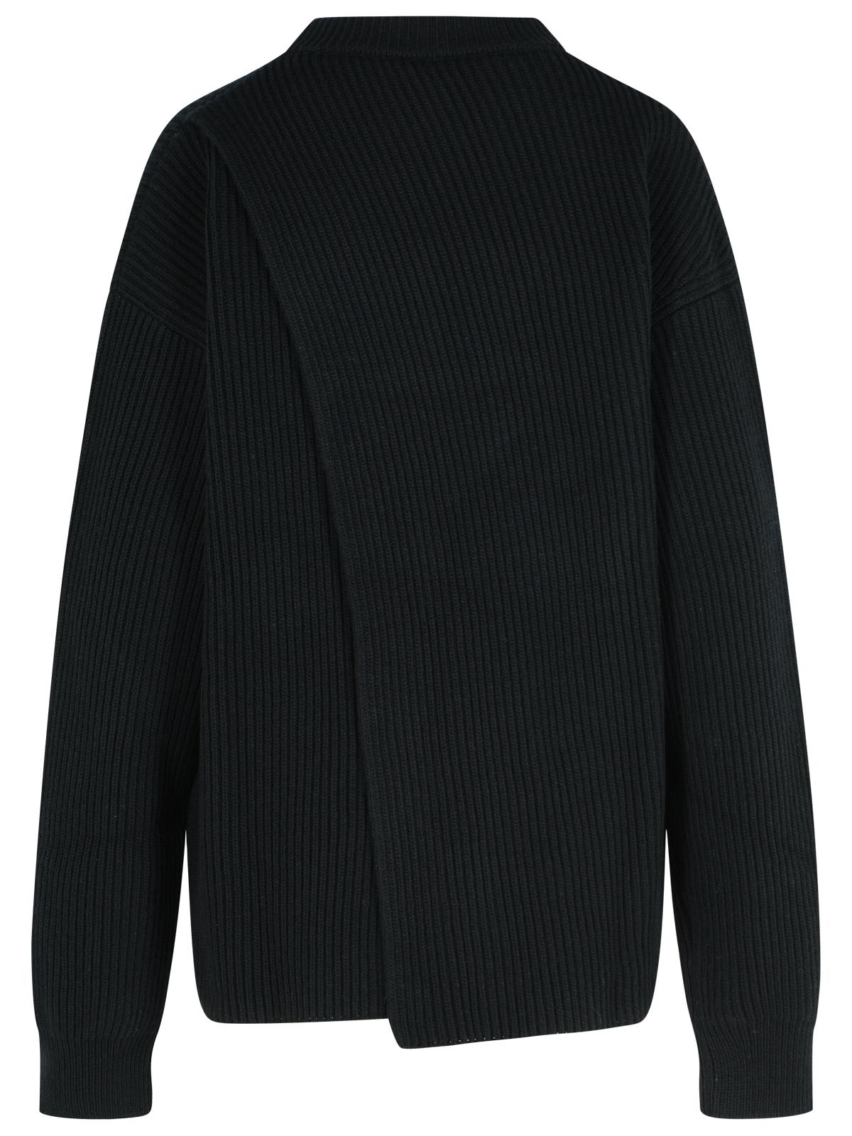 Jil Sander Wool Crew Neck Sweater With Asymmetric Detail In Black