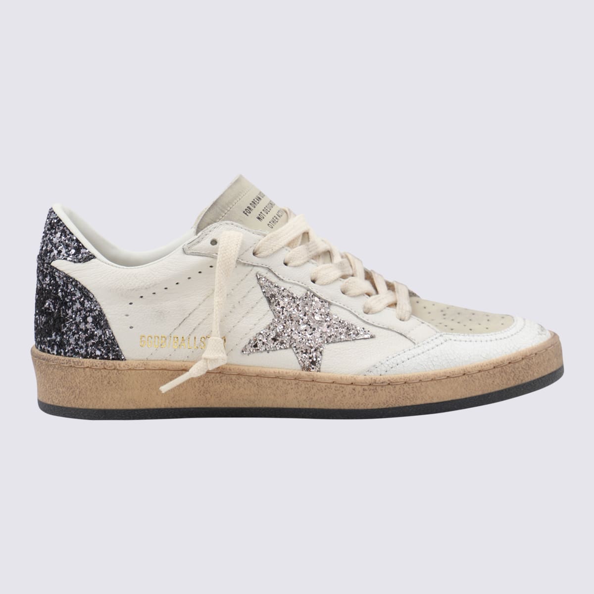 GOLDEN GOOSE WHITE AND BLACK LEATHER BALL STAR LOW TOP SNEAKERS 