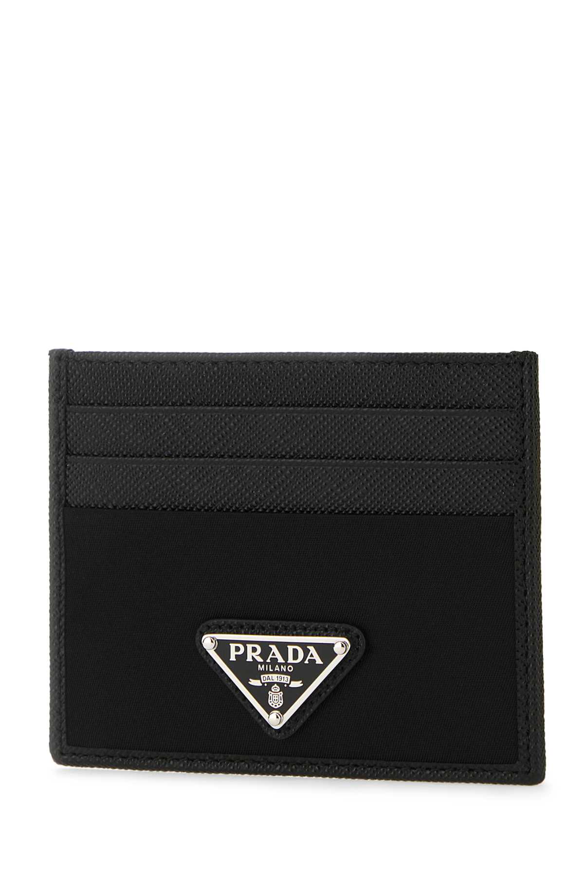 Shop Prada Black Leather And Satin Card Holder