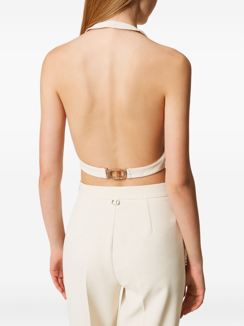 Twinset Short Sleeveless Vest With Pointed Hem In Neutral