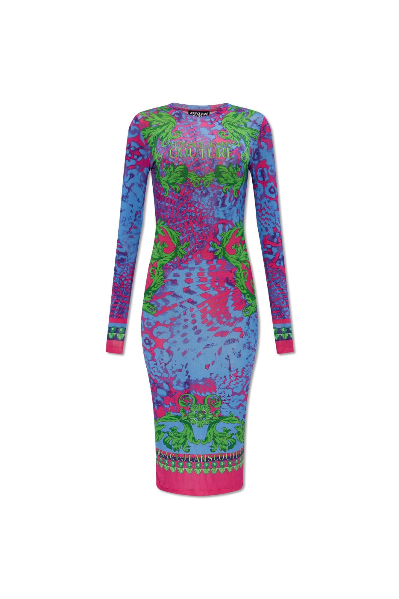 Shop Versace Jeans Couture Dress With Long Sleeves In Multicolour