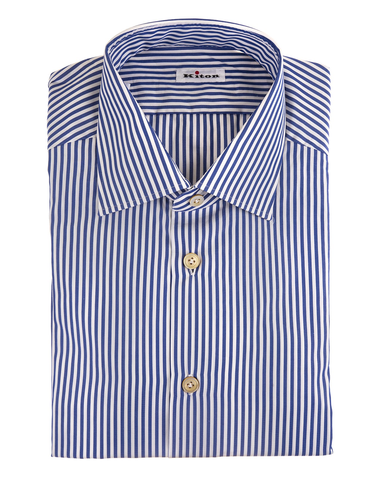 Kiton White And Blue Bengal Striped Poplin Man Shirt