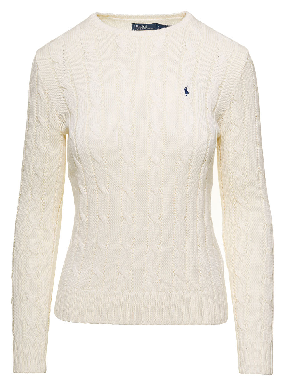 juliana White Cable Knit Pullover With Contrasting Embroidered Logo In Cotton Woman