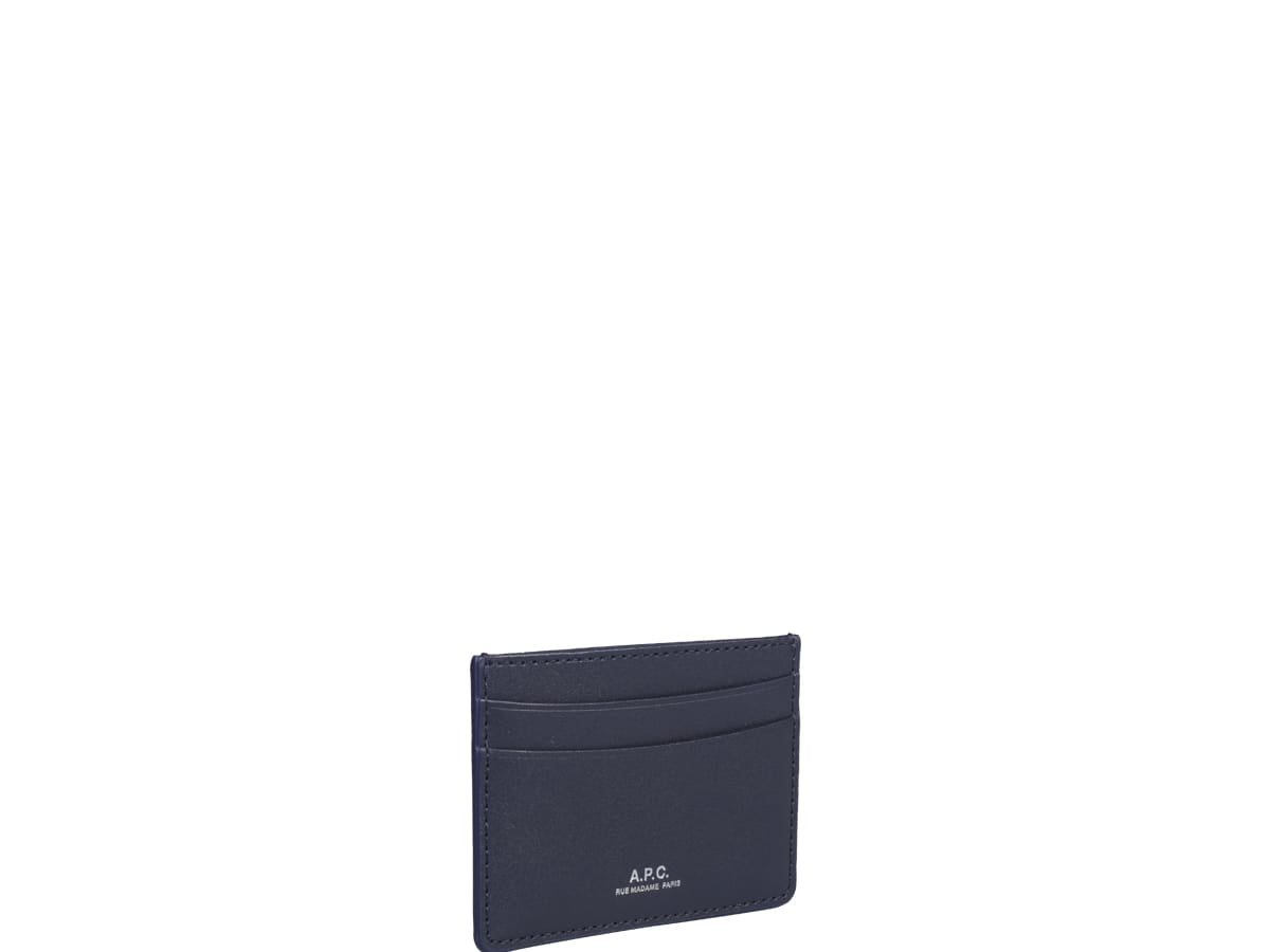 Apc Leather Card Holder In Dark Navy