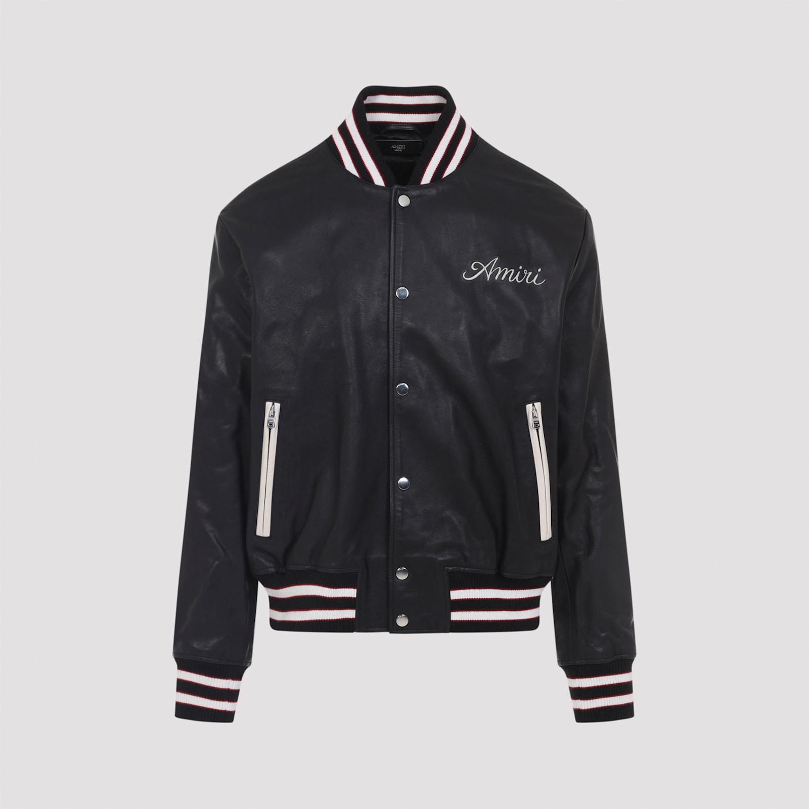 Amiri Leather Jacket With Elasticized Collar And Cuffs In Black