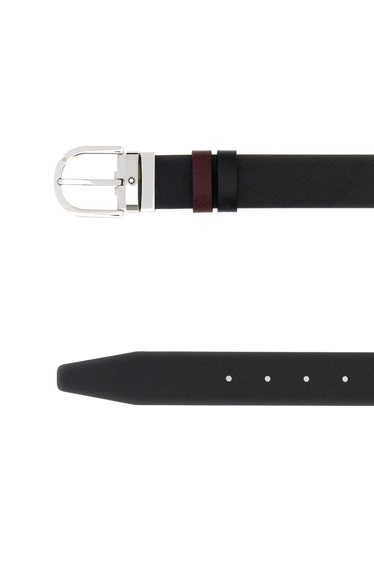 Montblanc Black Leather Reversible Belt In Multicolor