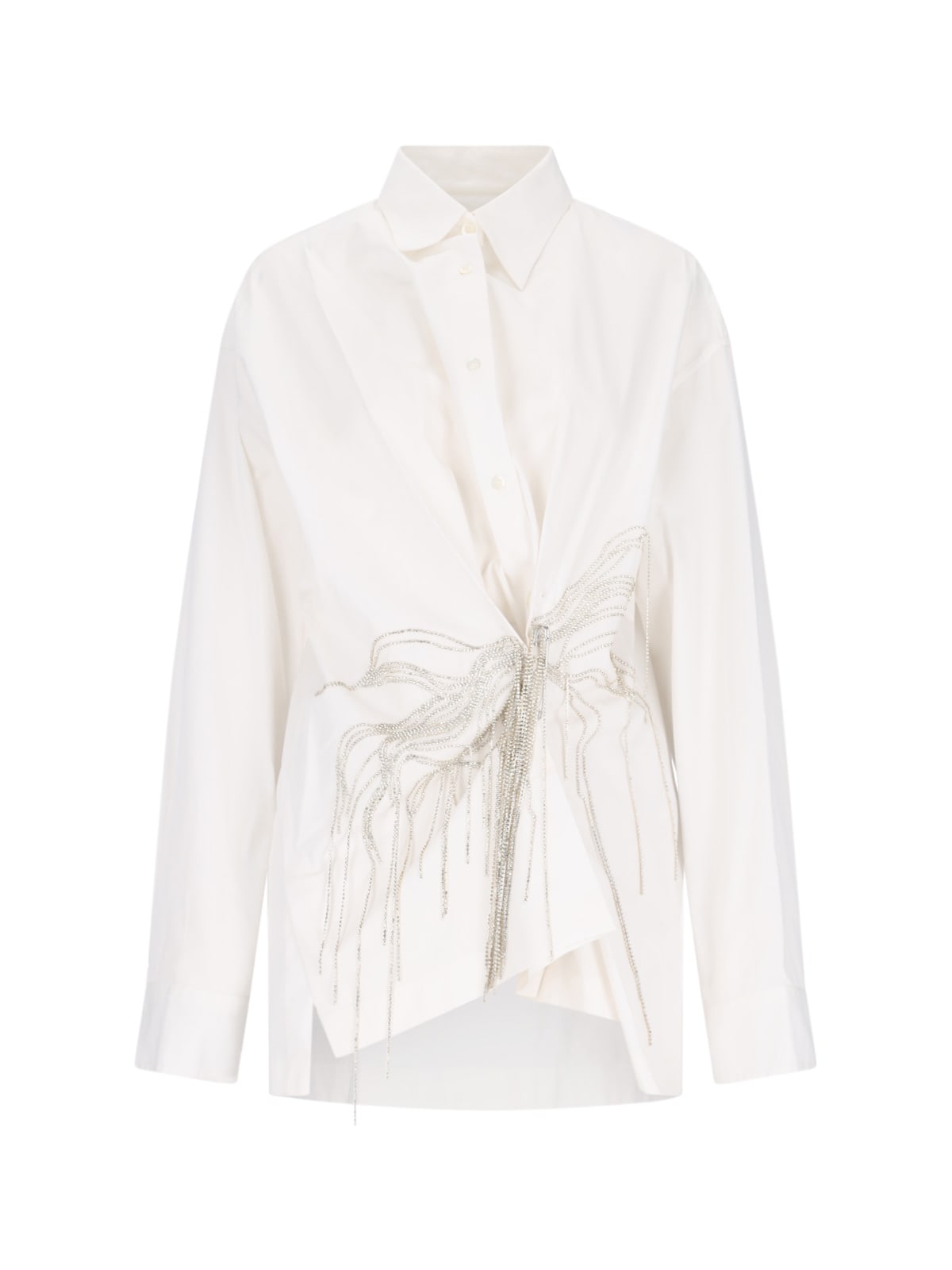 Shop Dries Van Noten Oversized Shirt With Rhinestones In White