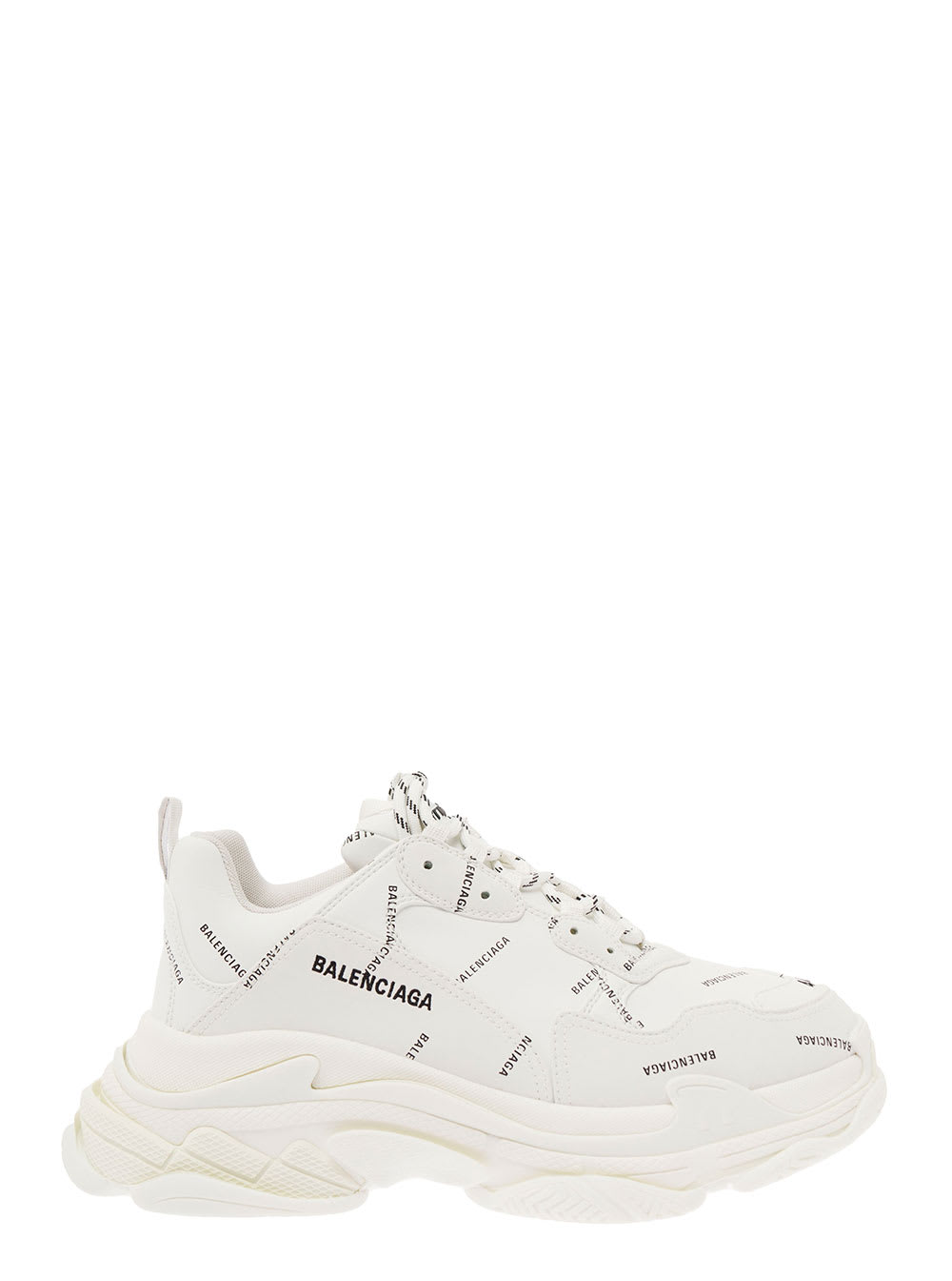 BALENCIAGA WHITE TRIPLE S TRAINERS ALLOVER LOGO IN TECHNICAL MATERIAL BALENCIAGA MAN