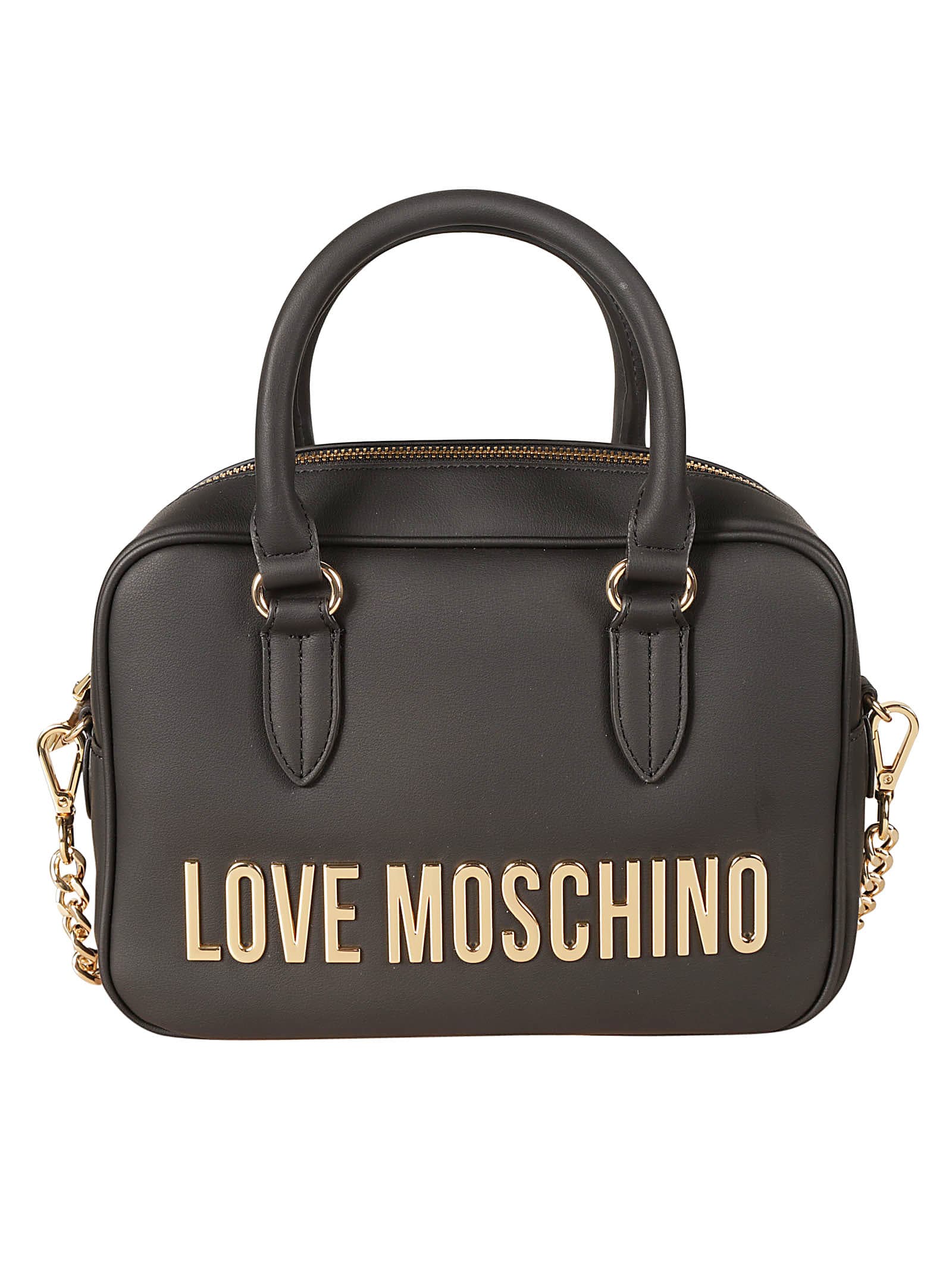 Shop Love Moschino Logo Embossed Top Handle Handbag In Black