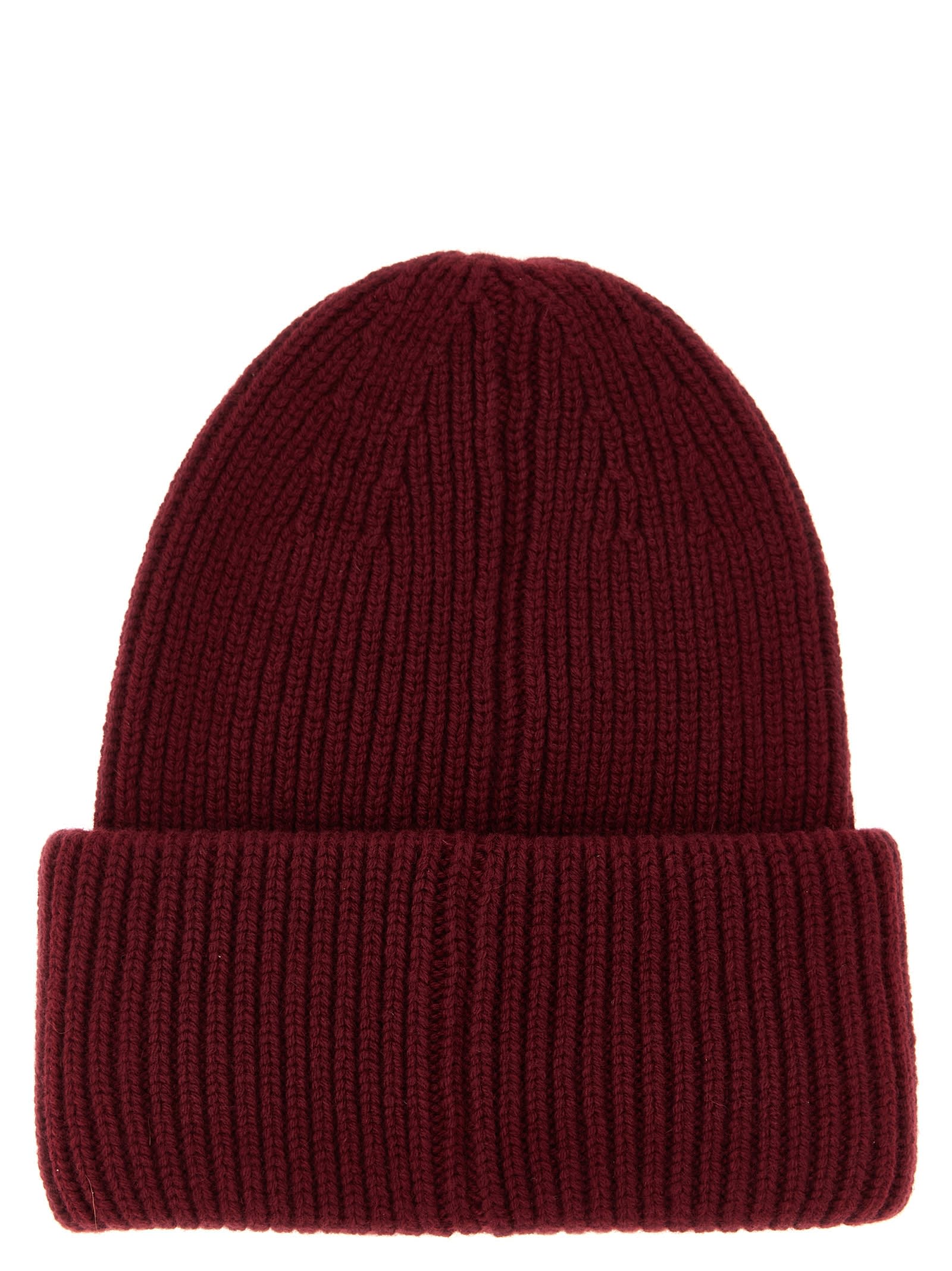 Moncler Virgin Wool And Cashmere Beanie In Burgundy