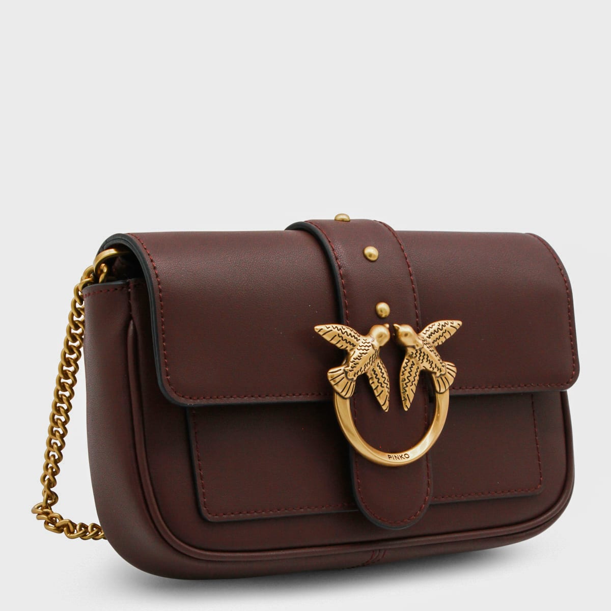 Pinko Brown Leather Love One Simply Pocket Shoulder Bag In Brown