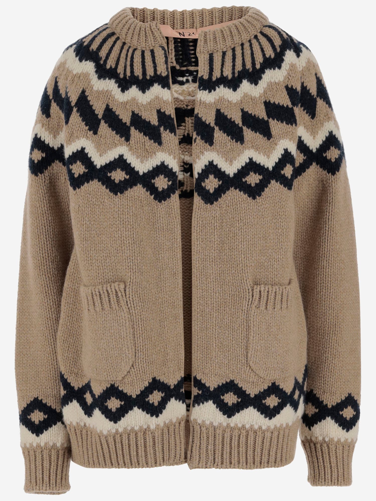 Shop N°21 Fair Isle Wool Cardigan With Geometric Pattern In Red