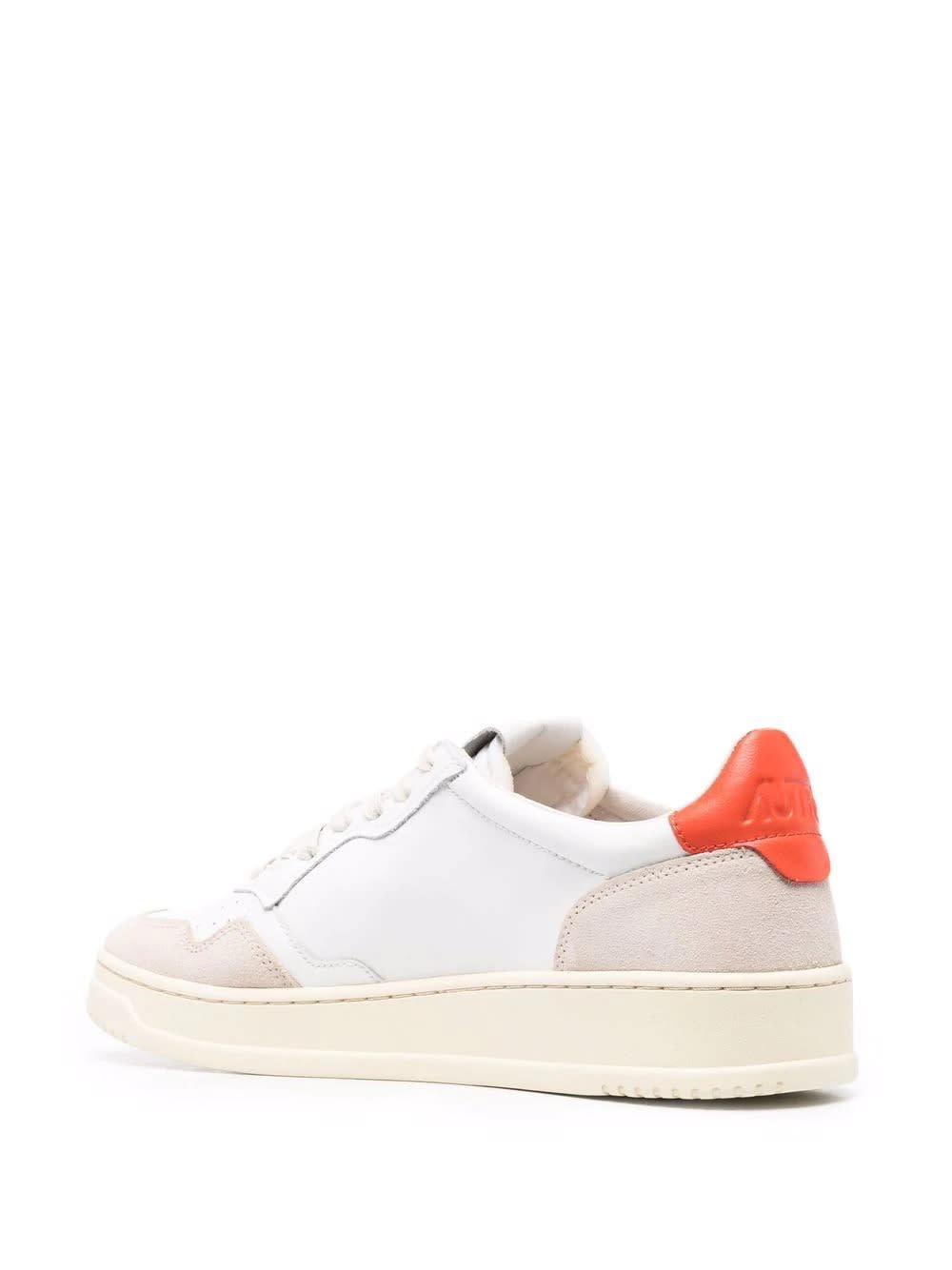 Shop Autry Medalist Low Sneakers In White And Orange Suede And Leather