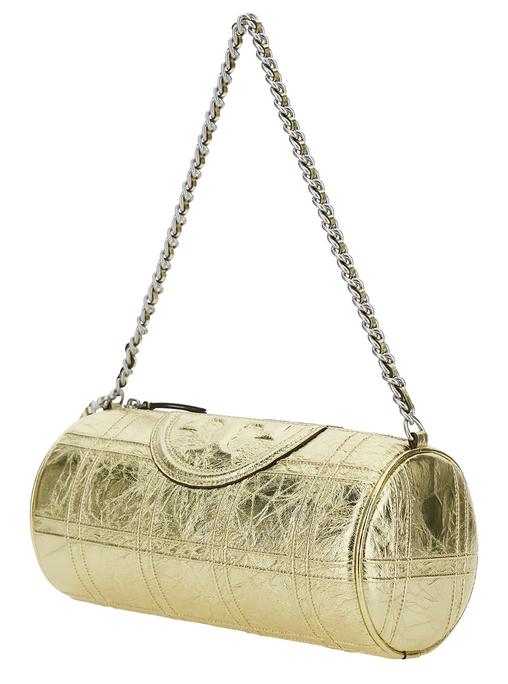 Shop Tory Burch Gold Shoulder Bag With Embossed Double T Logo In Metallic Leather Woman
