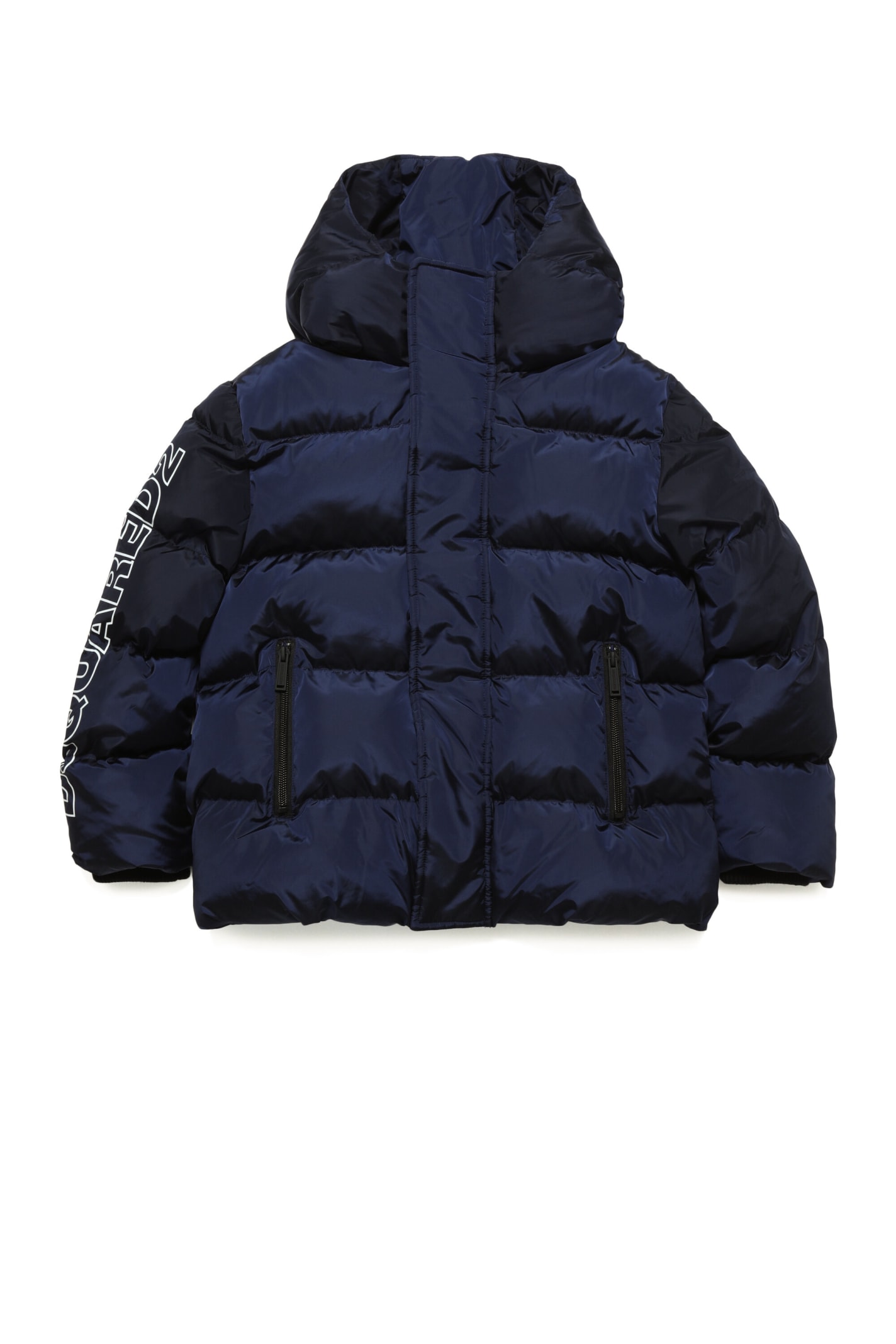 Shop Dsquared2 Glossy Hooded Padded Jacket In Blu