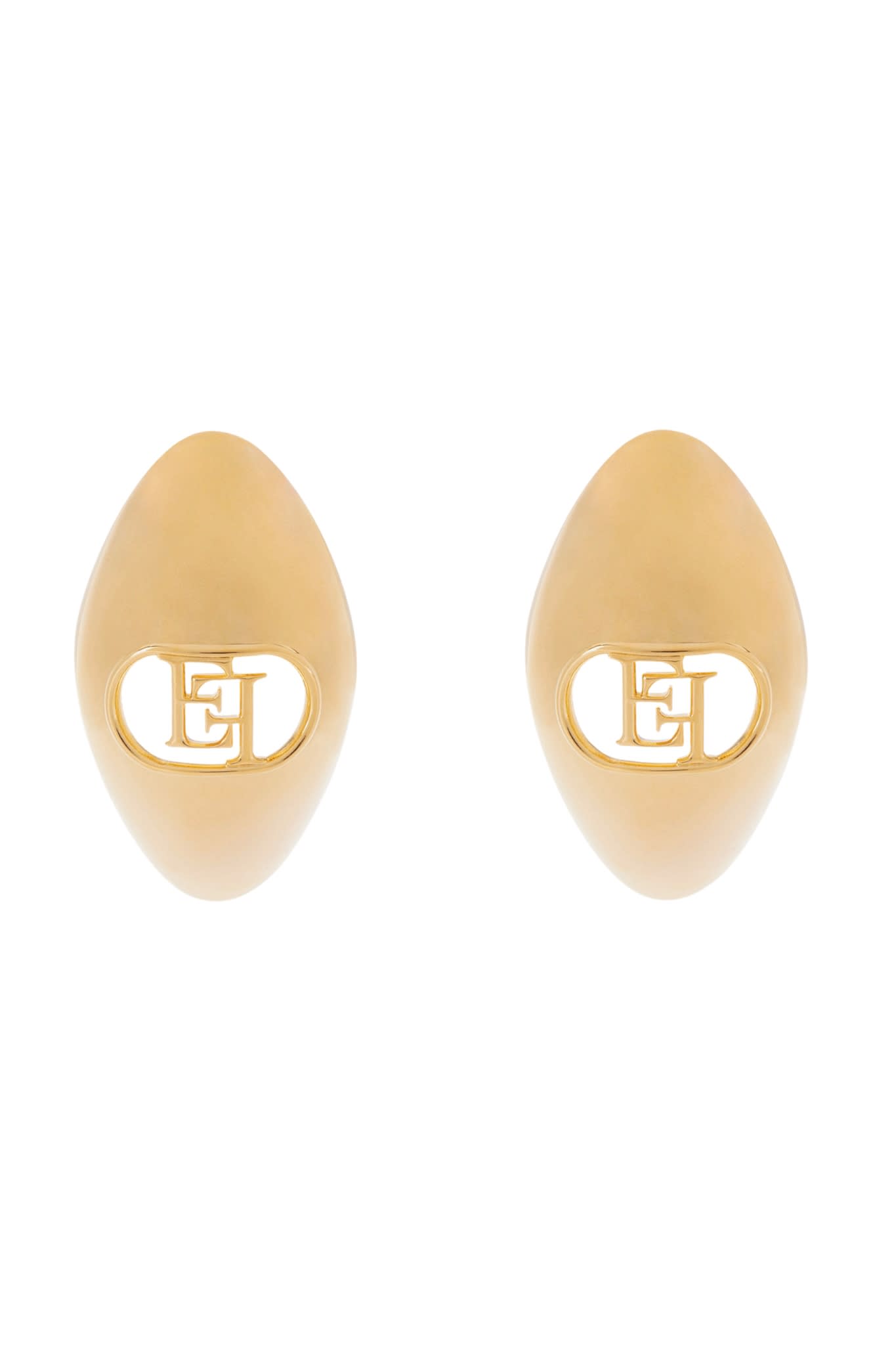 Shop Elisabetta Franchi Oval Earrings With Logo In Oro Giallo