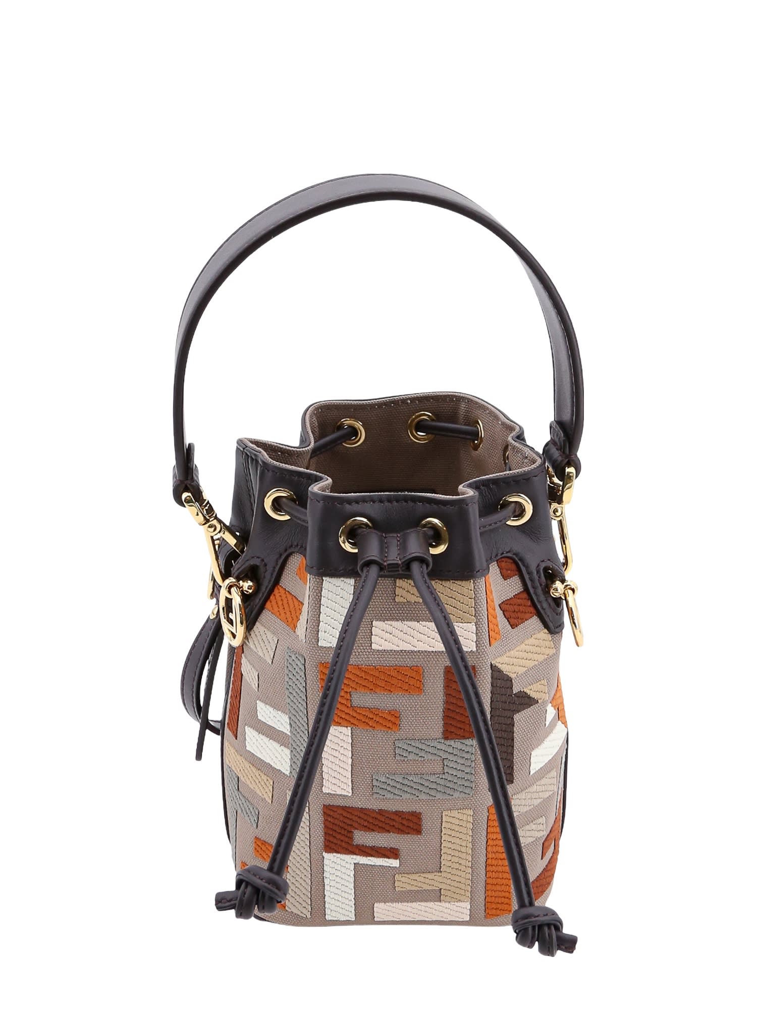 Fendi Embroidered Canvas And Leather Mon Tresor Bucket Bag