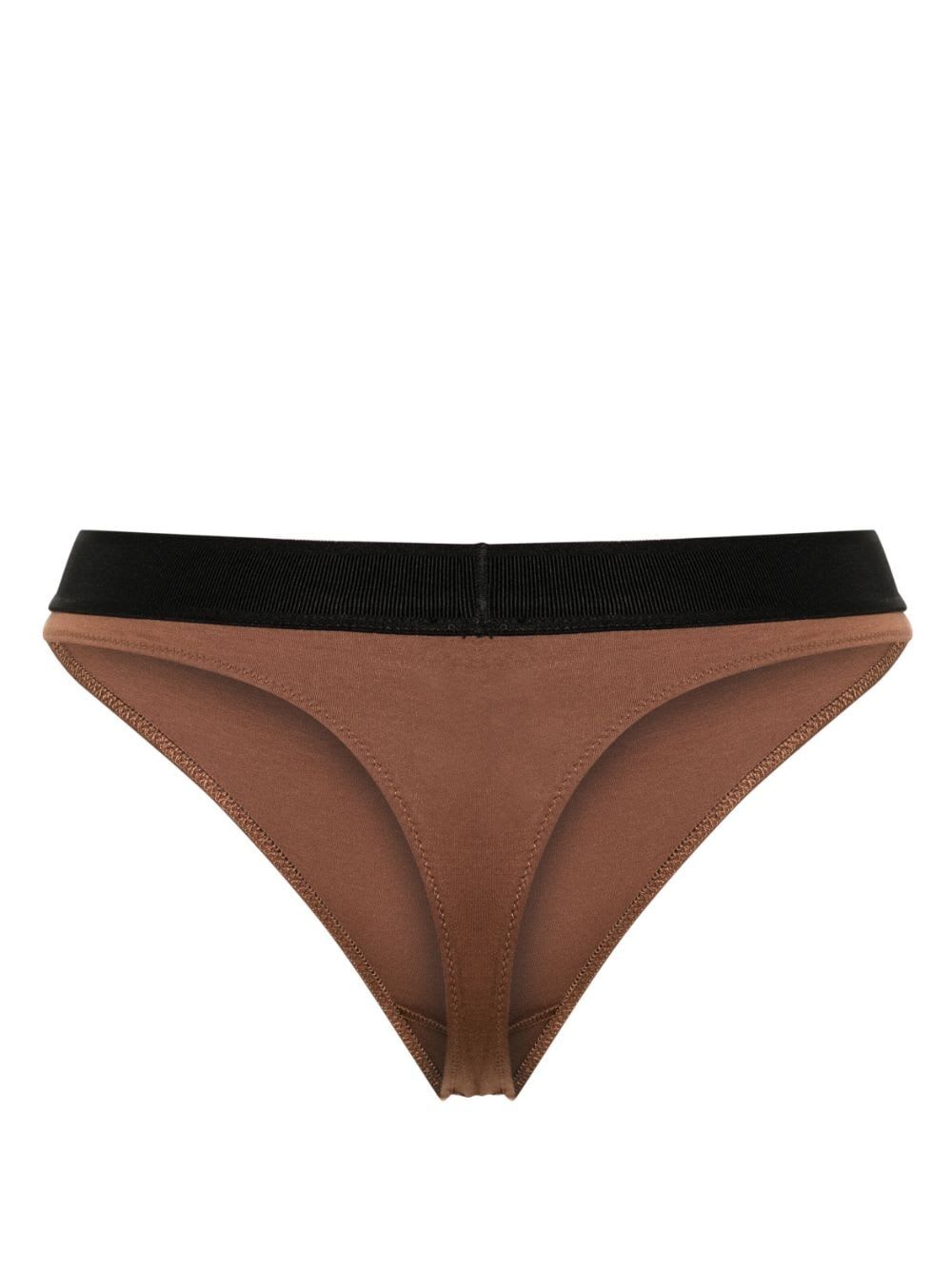 Shop Tom Ford Modal Signature Thong In Cocoa Brown