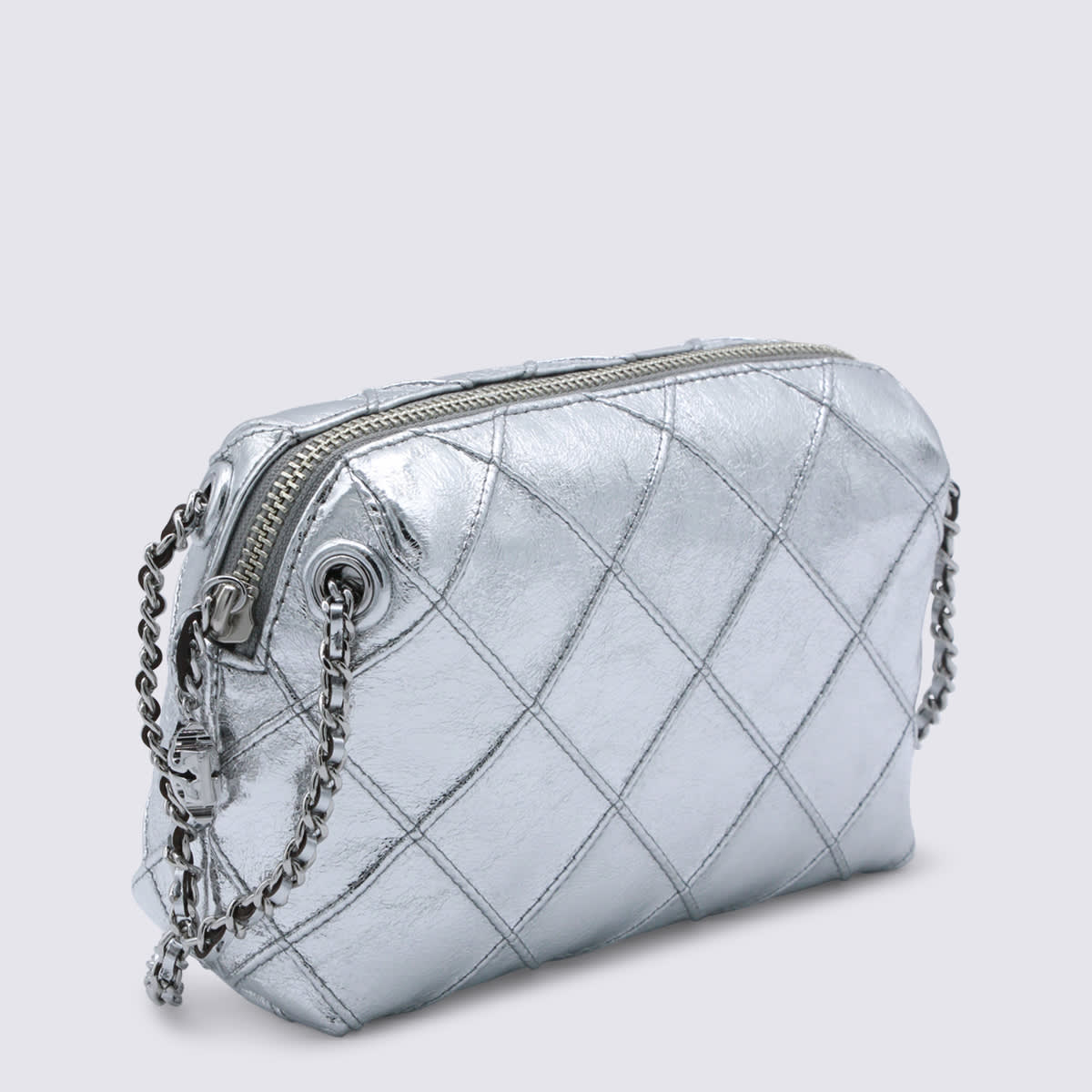 Tory Burch Silver Leather Crossbody Bag In Silver