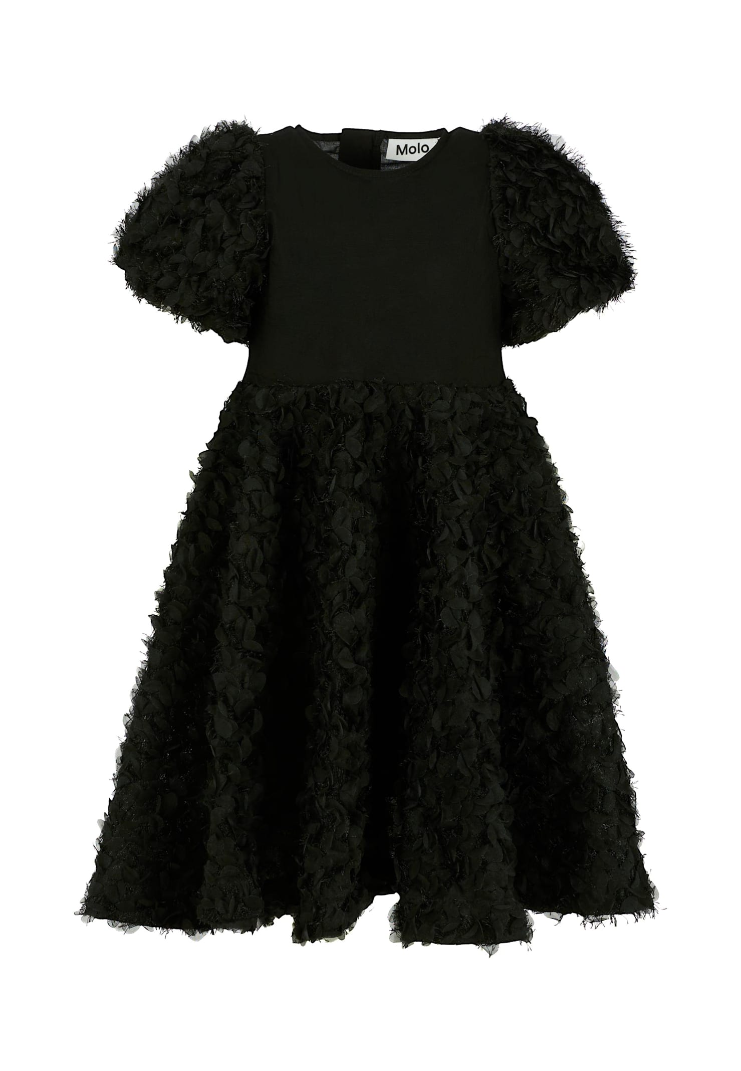 Molo Black Dress For Girl With Petals In Black