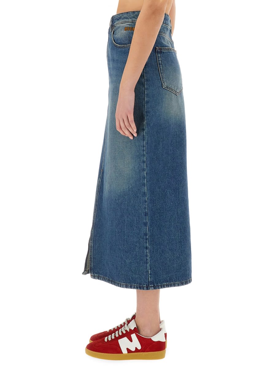 Msgm High-waisted Denim Skirt With Front Slit In Denim