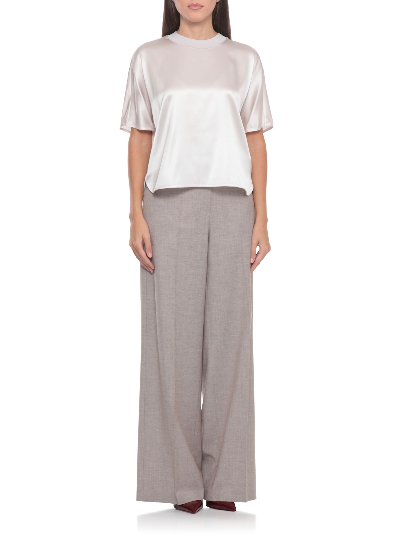 Peserico Round-neck Silk Blouse In White