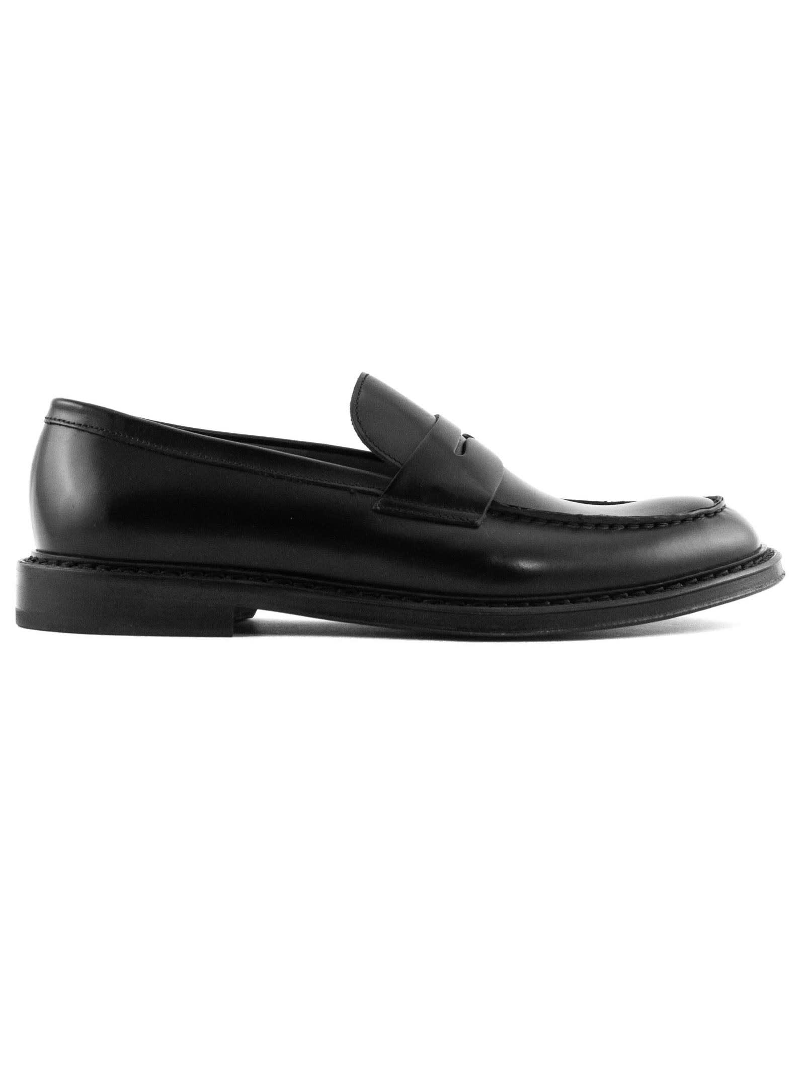 Doucal's Black Smooth Calfskin Leather Penny Loafers