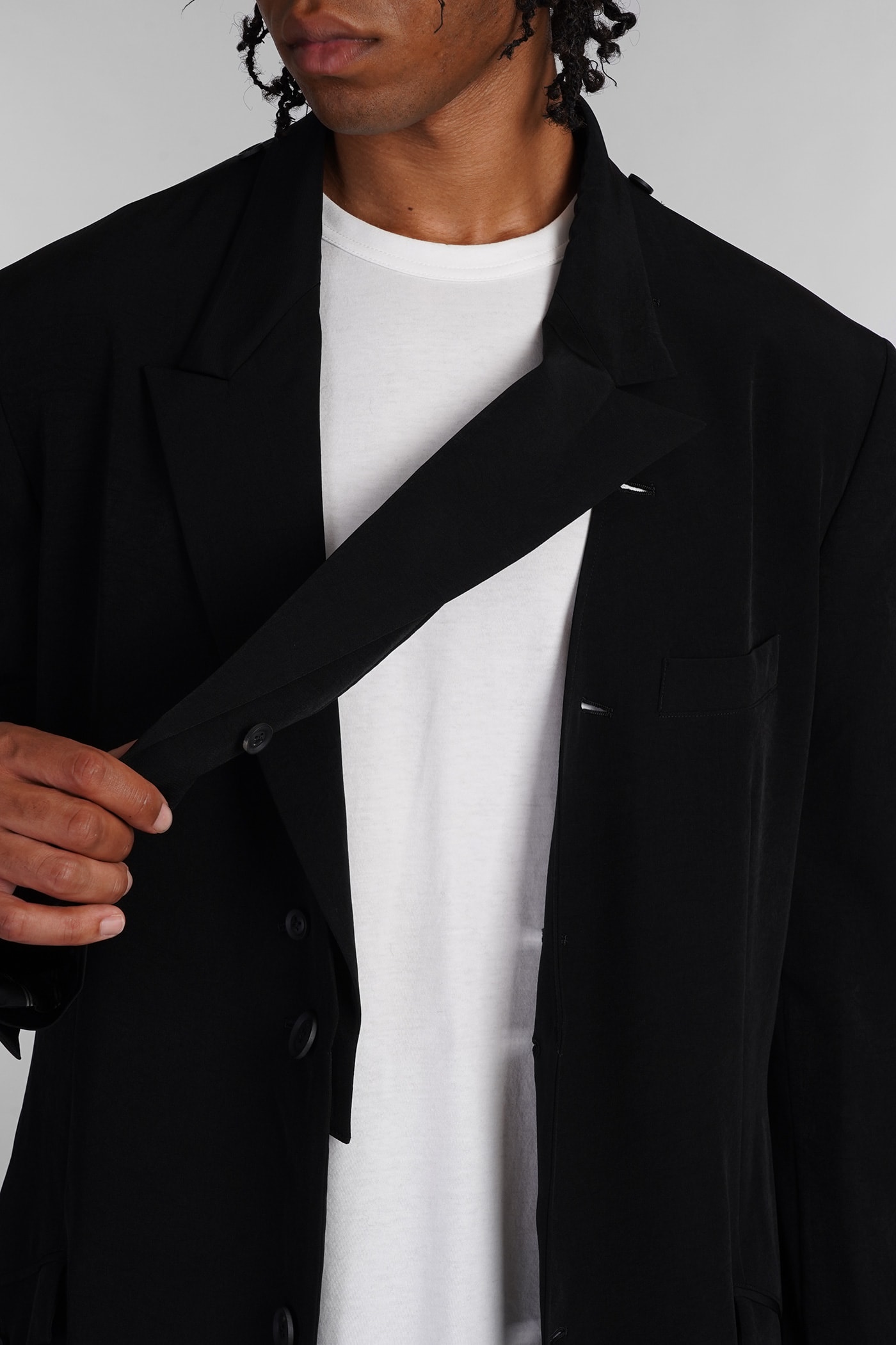 Shop Yohji Yamamoto Coat In Black Triacetate