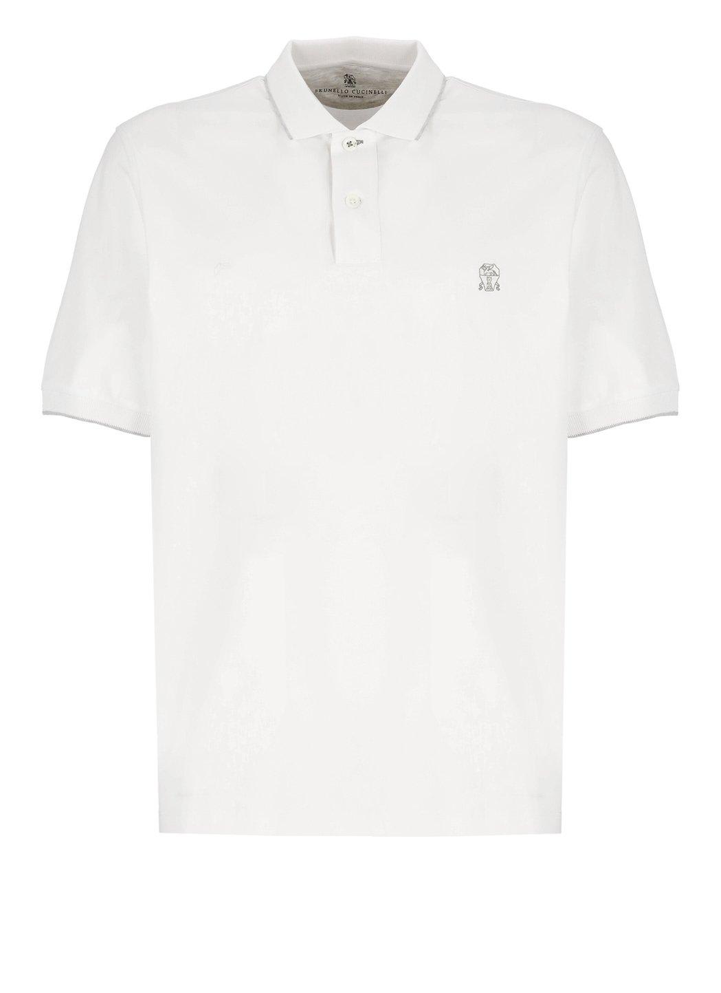 Shop Brunello Cucinelli Logo-embroidered Short-sleeved Polo Shirt In Bianco