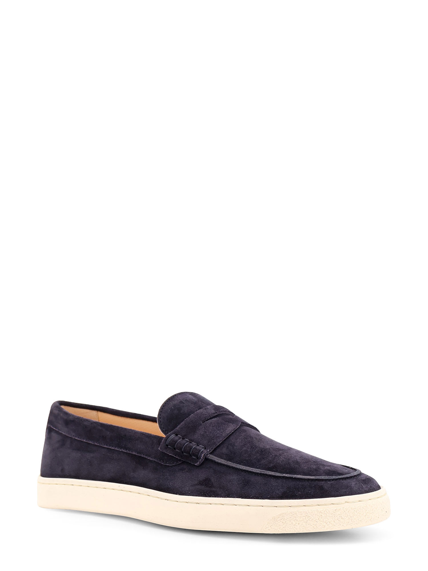 Brunello Cucinelli Suede Moccasin-style Sneakers With Diamond Cut Mask In Blue