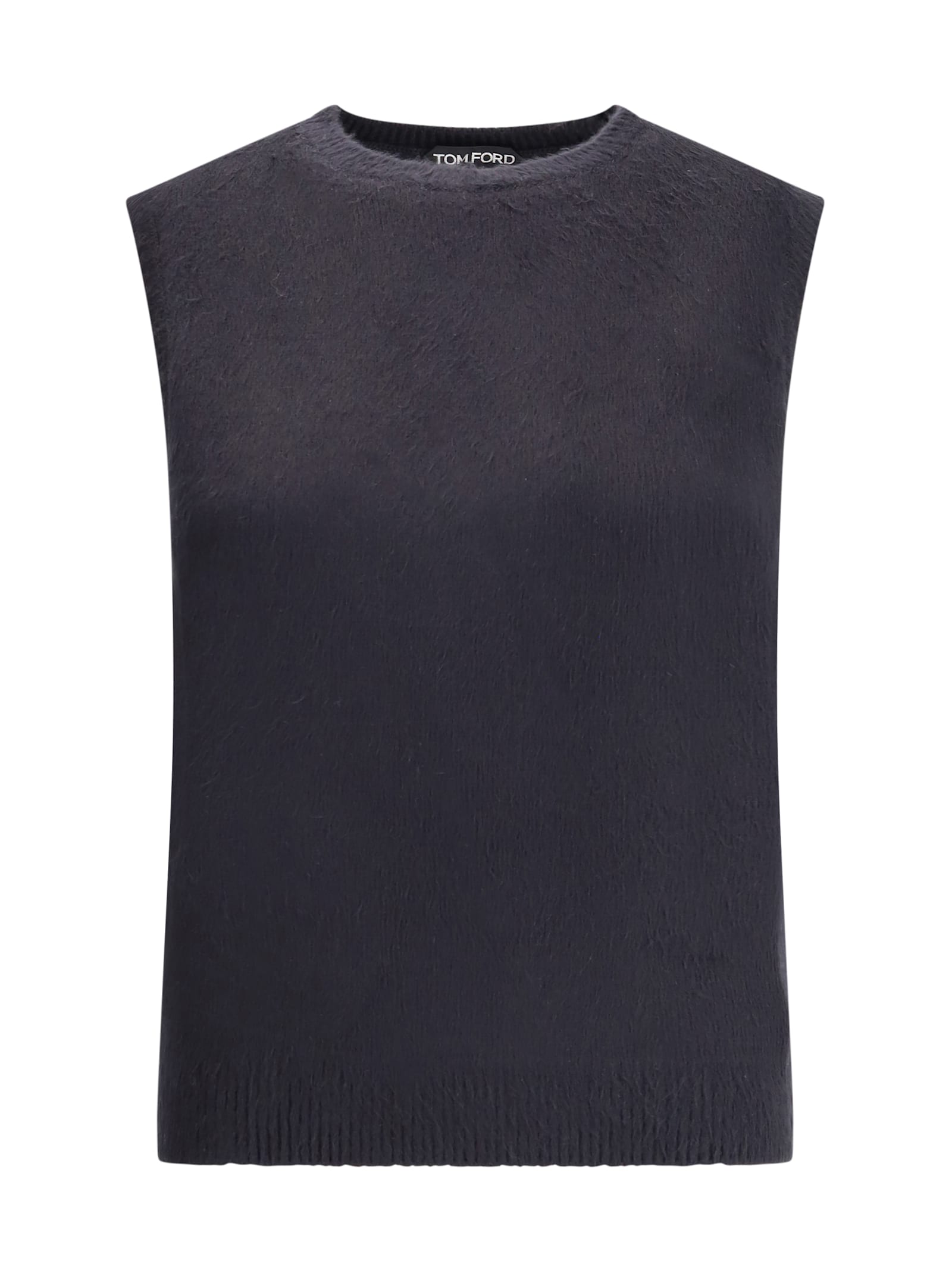Tom Ford Crewneck Tank Top In Silk In Black