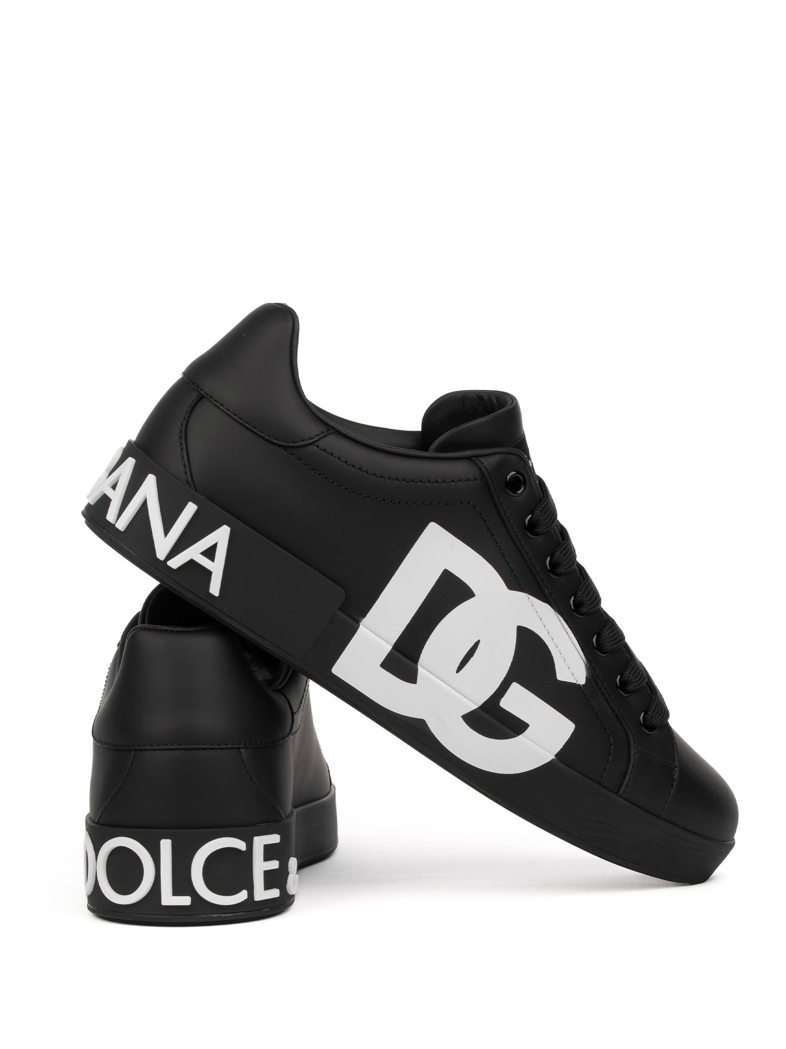 Shop Dolce & Gabbana Portofino Sneakers In Nappa Leather With Logo In Nero Nero