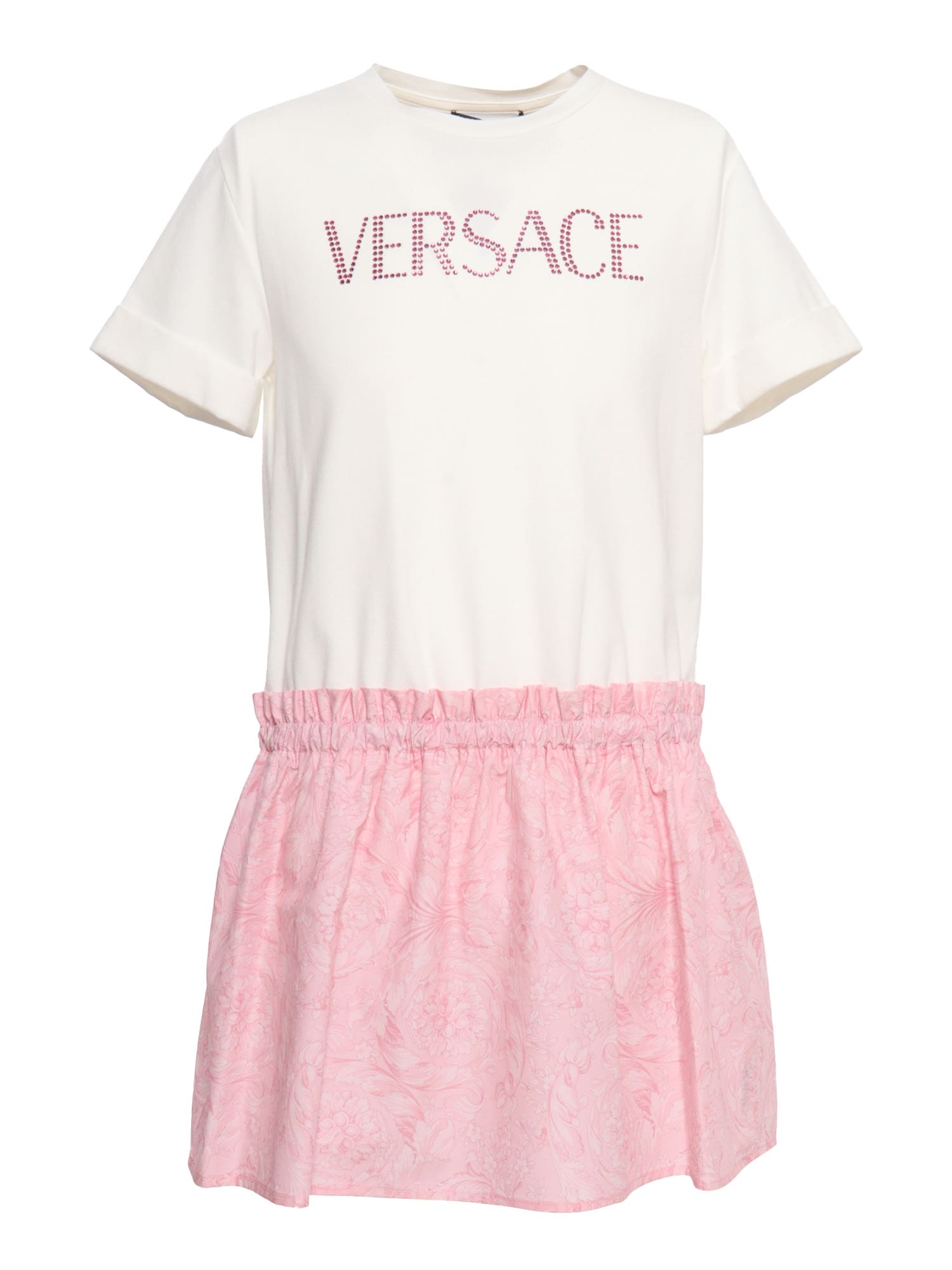 Versace Kids' Two-tone Jersey Dress In Pink
