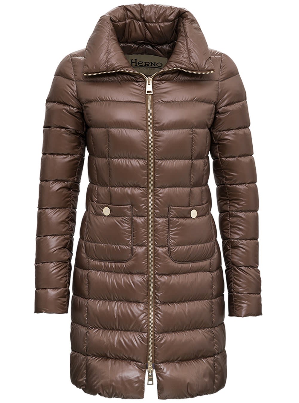 Herno Maria Long Down Jacket In Brown Nylon