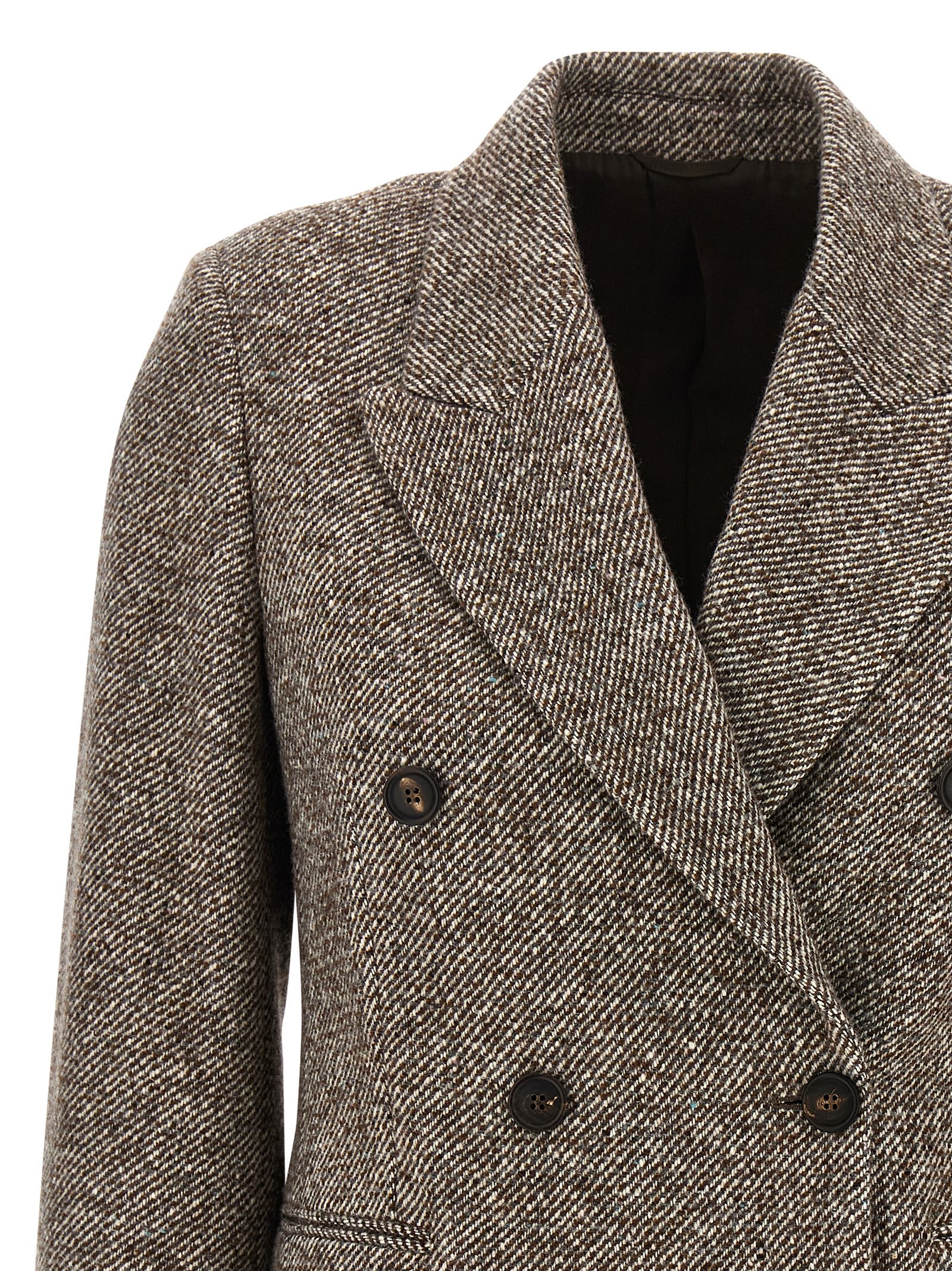 Brunello Cucinelli Wool Double-breasted Jacket With Front Pockets In Brown