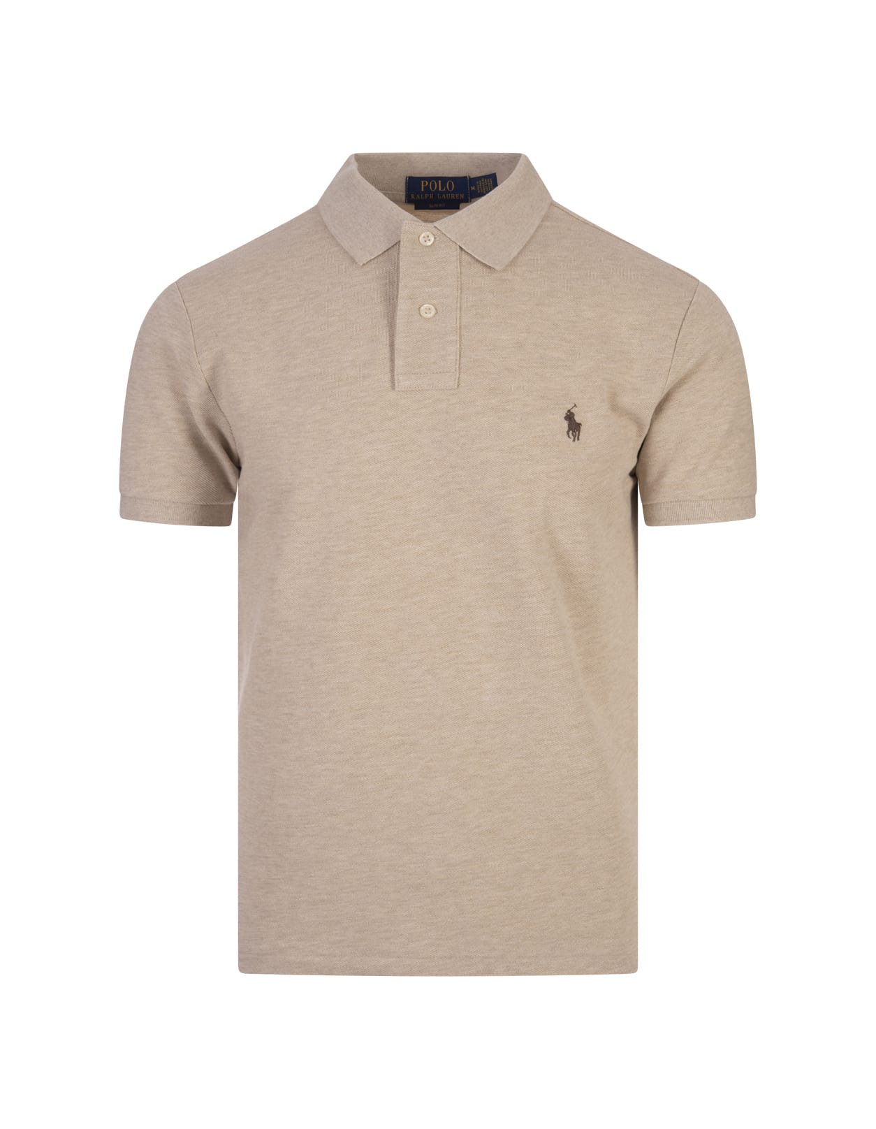 Shop Ralph Lauren Slim-fit Polo Shirt In Beige Piqué In Brown
