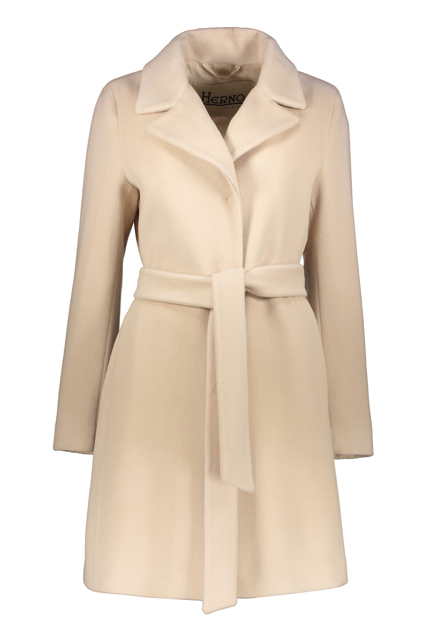 Herno Beige Elegant Coat With Belt In Neutral