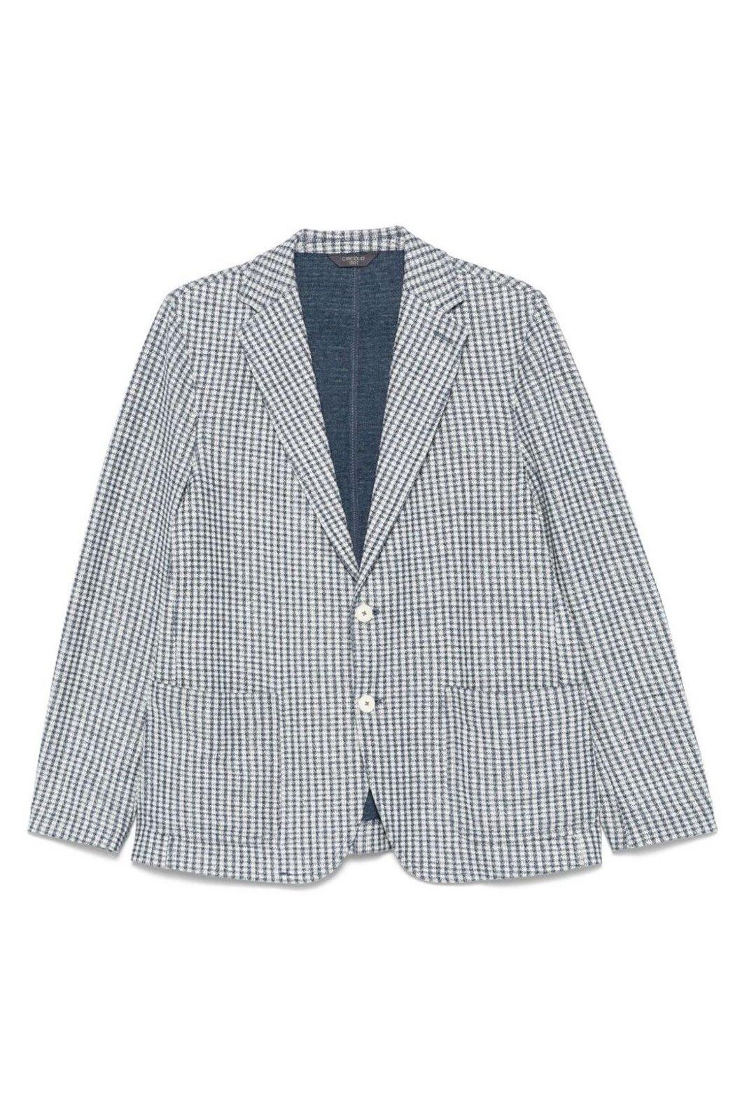 Circolo 1901 Checkered Cotton And Linen Blend Jacket In Blue