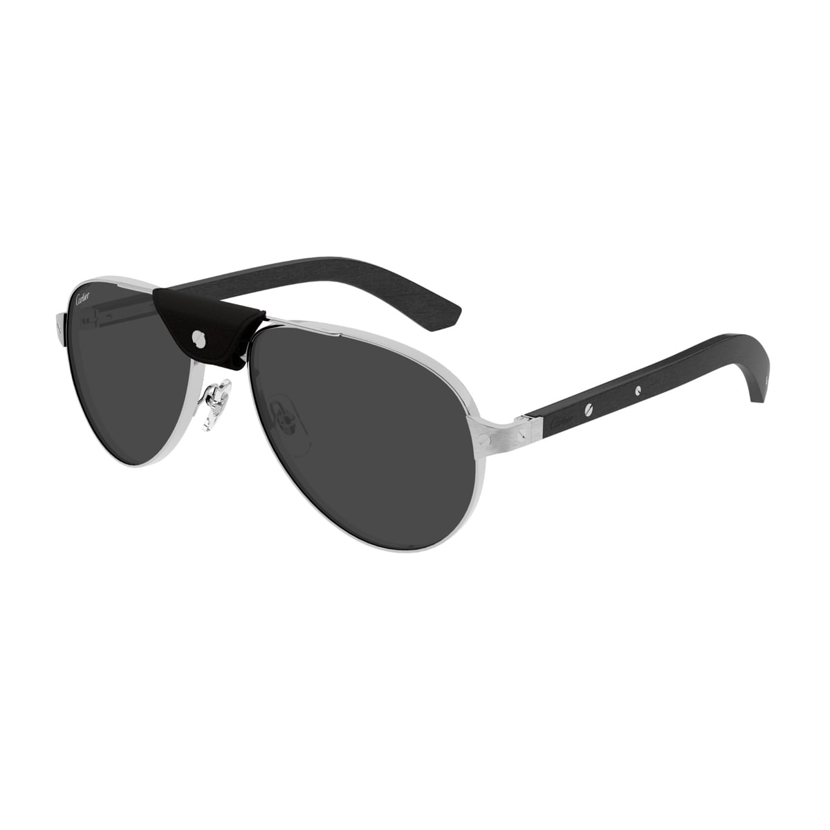 Shop Cartier Ct0495s Santos De  003 Silver Black Smoke Sunglasses In Argento