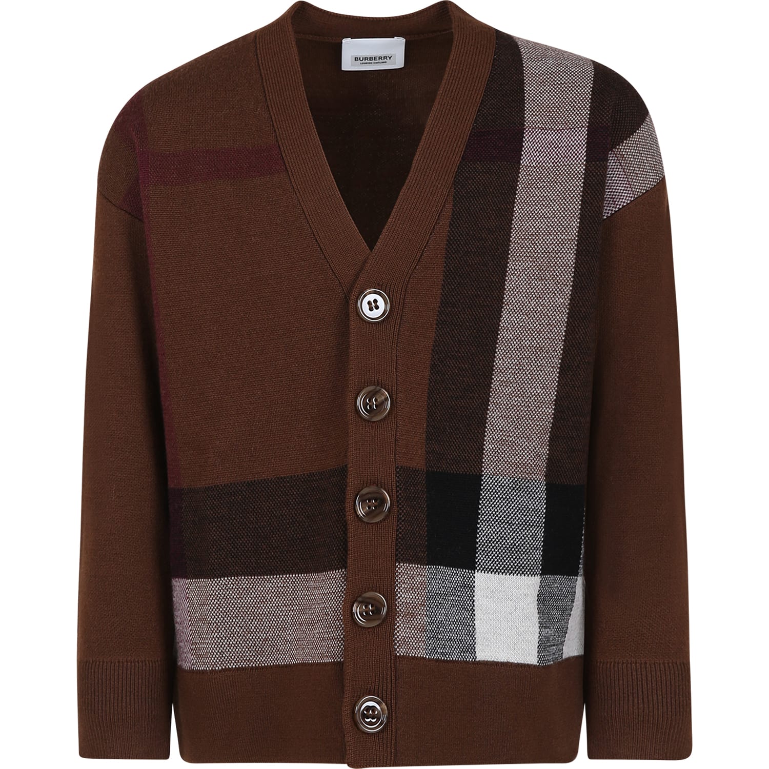 Shop Burberry Brown Cardigan For Boy With Vintage Chec
