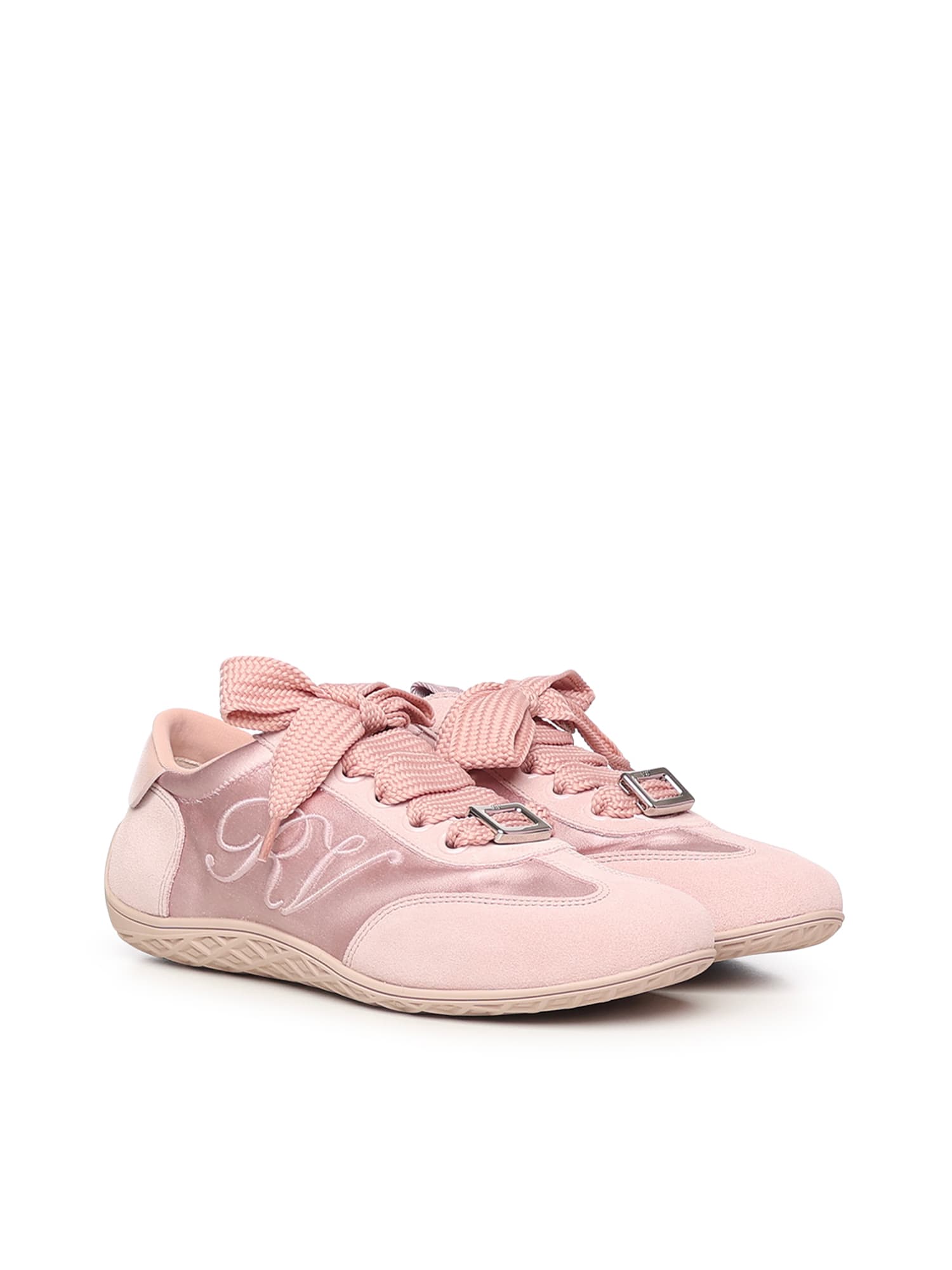 Roger Vivier Viv Low Suede Sneakers In Pink