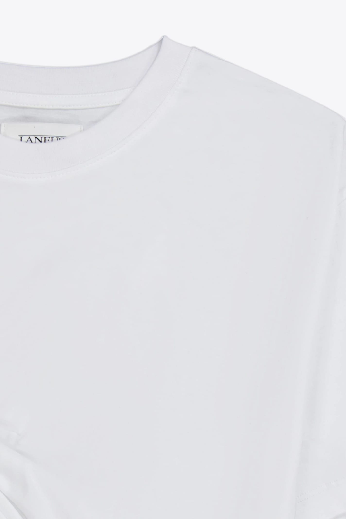 Shop Laneus Jersey T-shirt Woman White Cotton Cropped T-shirt With Drapery - Jersey T-shirt In Bianco