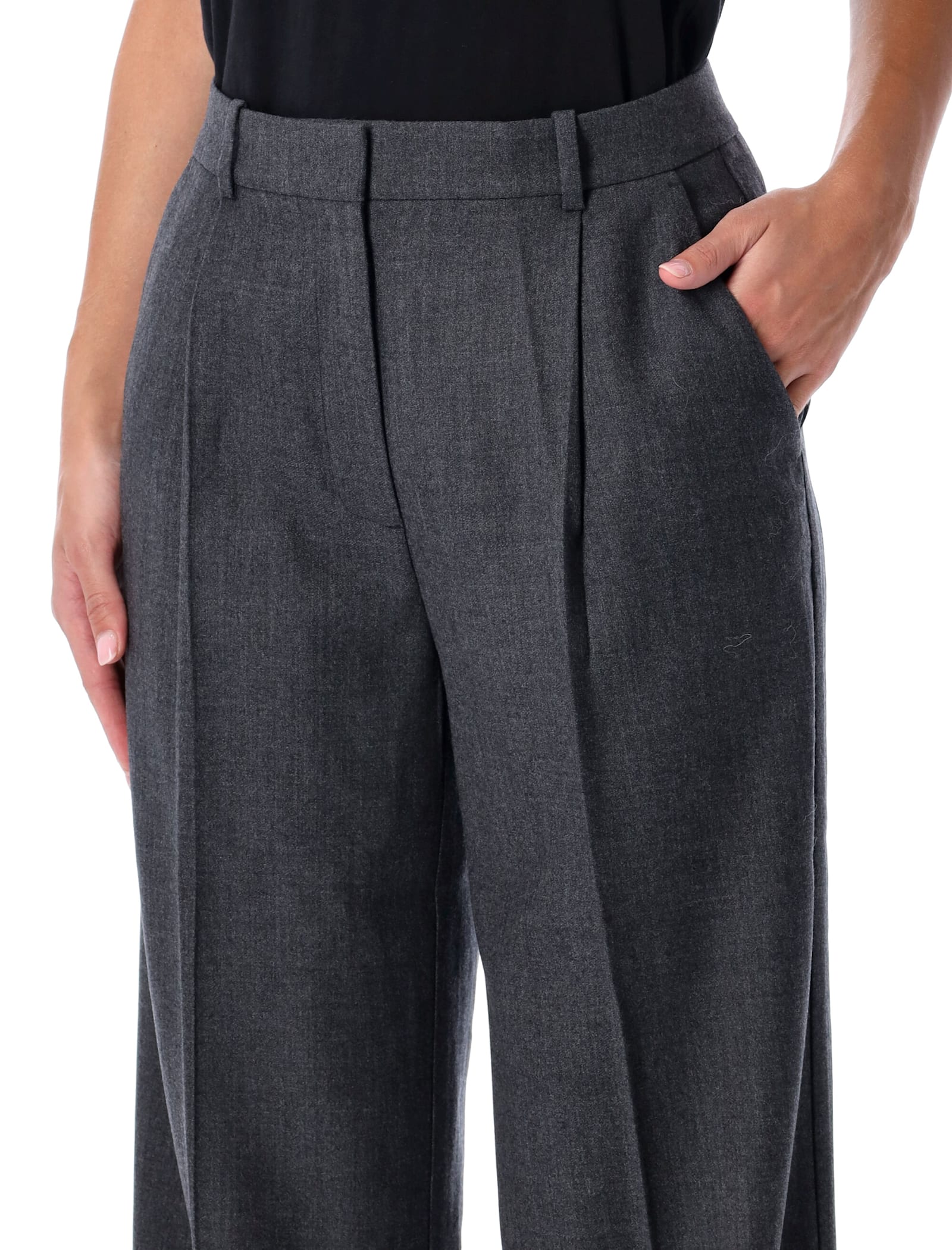 Anine Bing Dark Grey Wide-leg Wool Trousers In Blue
